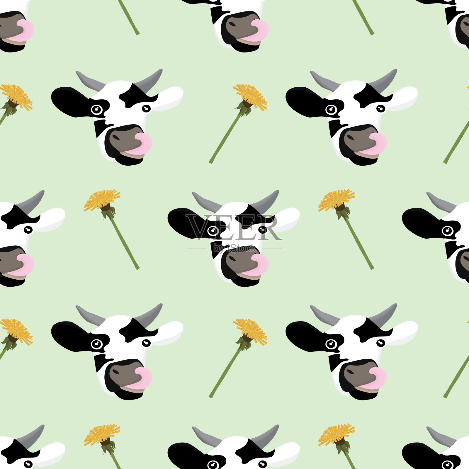 无缝图案与牛奶和奶牛插画图片素材