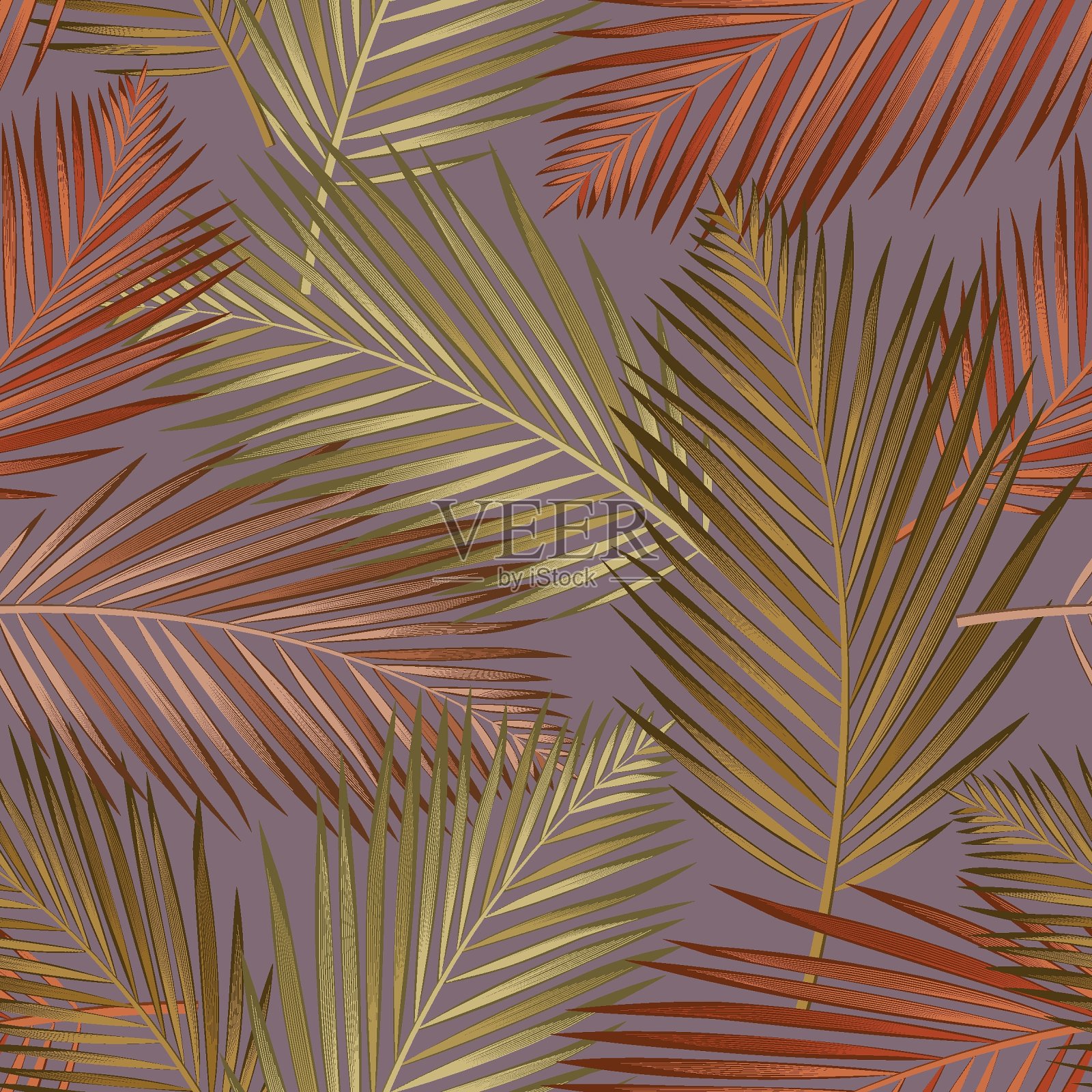 无缝模式与热带树叶:棕榈树，怪兽，丛林叶无缝矢量模式黑暗背景。泳装植物设计。向量。——矢量插画图片素材