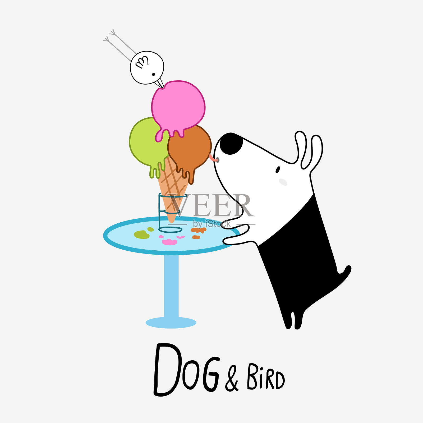 狗和鸟插画图片素材