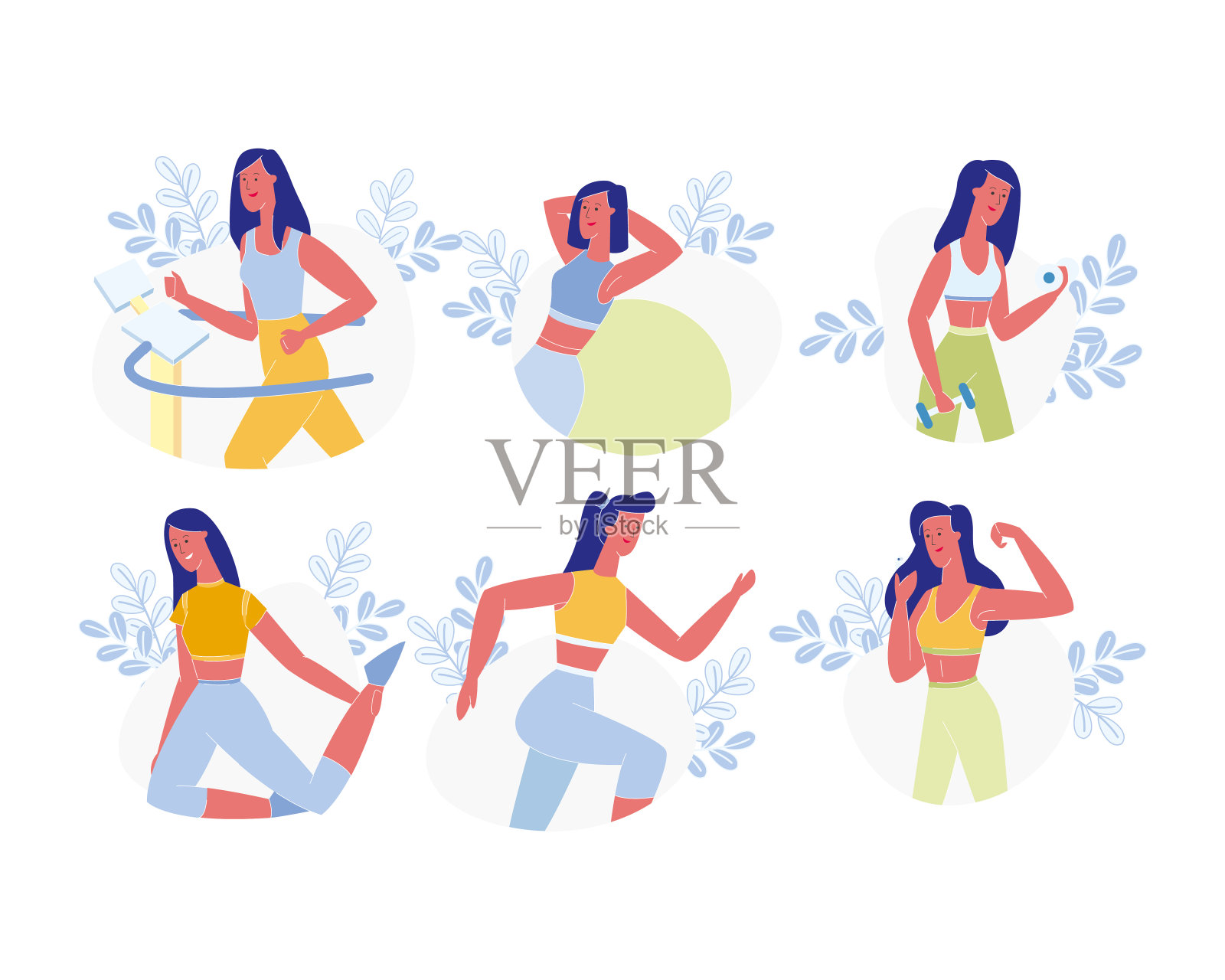 青年妇女健身体育活动，健康生活插画图片素材