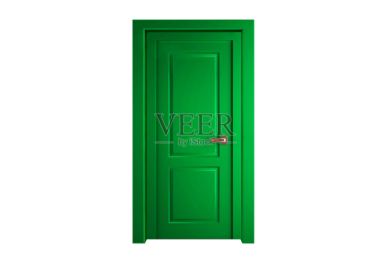 现代绿色房间的门隔离在白色的背景照片摄影图片