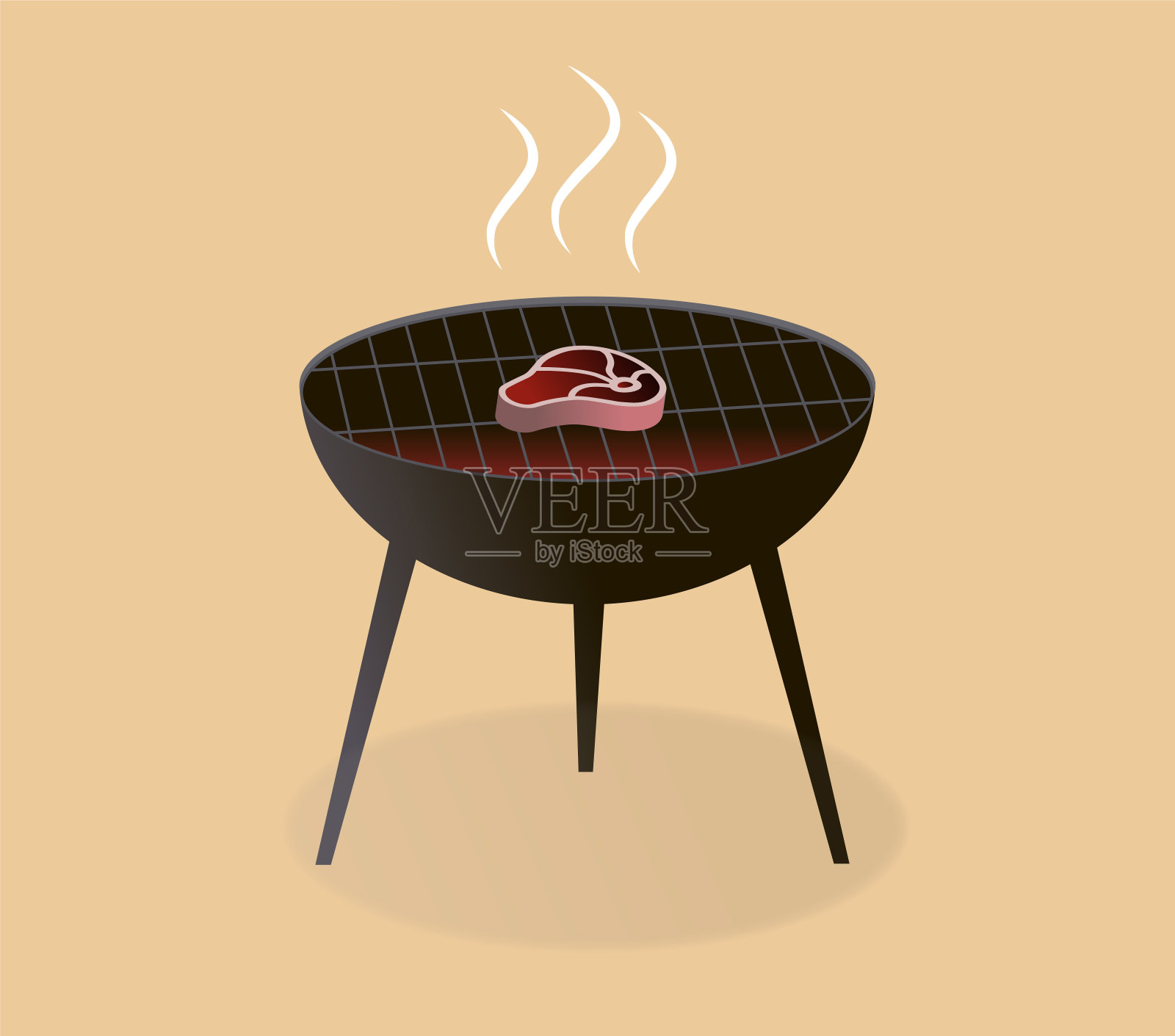 烧烤烤牛排，在火上烤肉，美味的食物说明插画图片素材