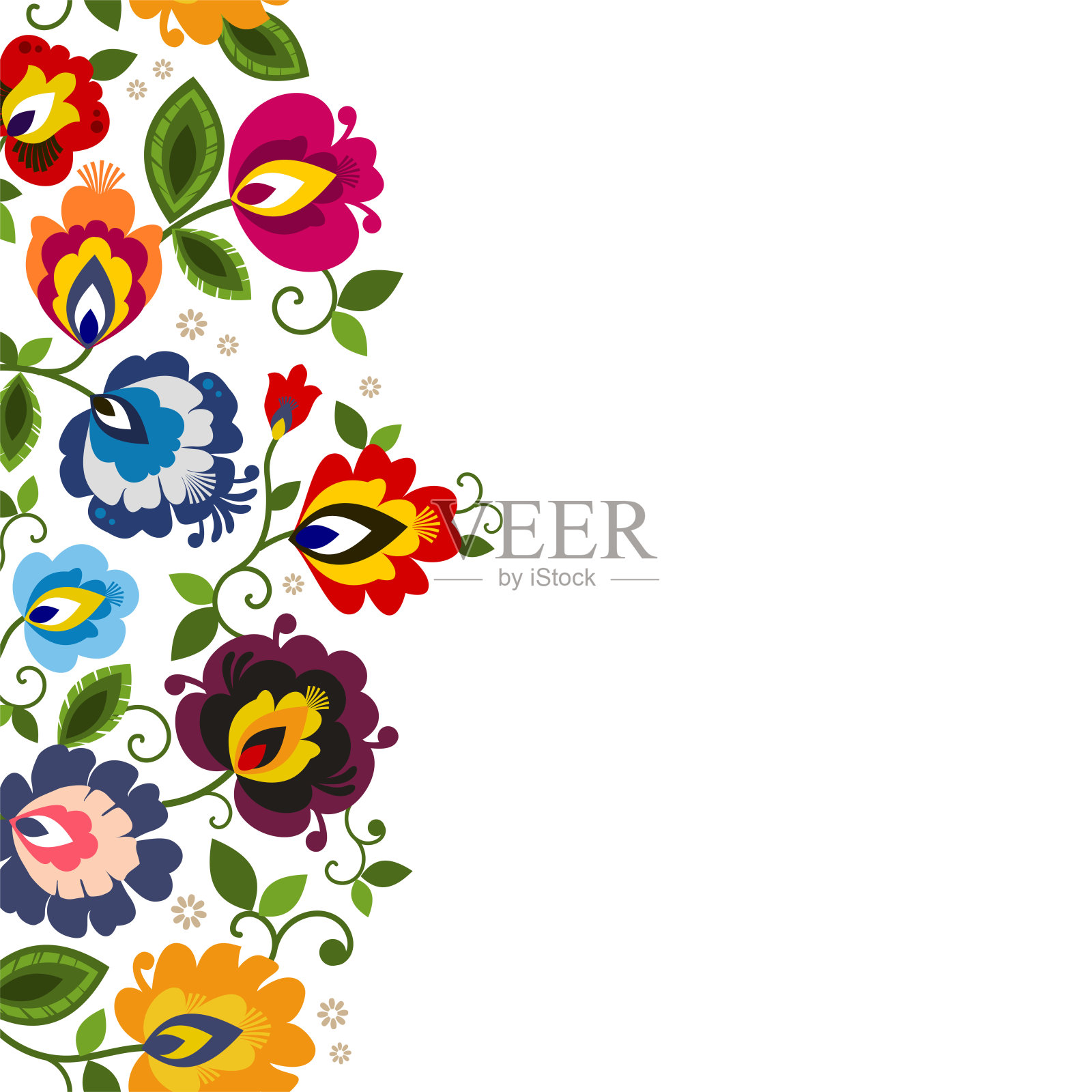 美丽的波兰花卉民间线条无缝装饰矢量插画图片素材