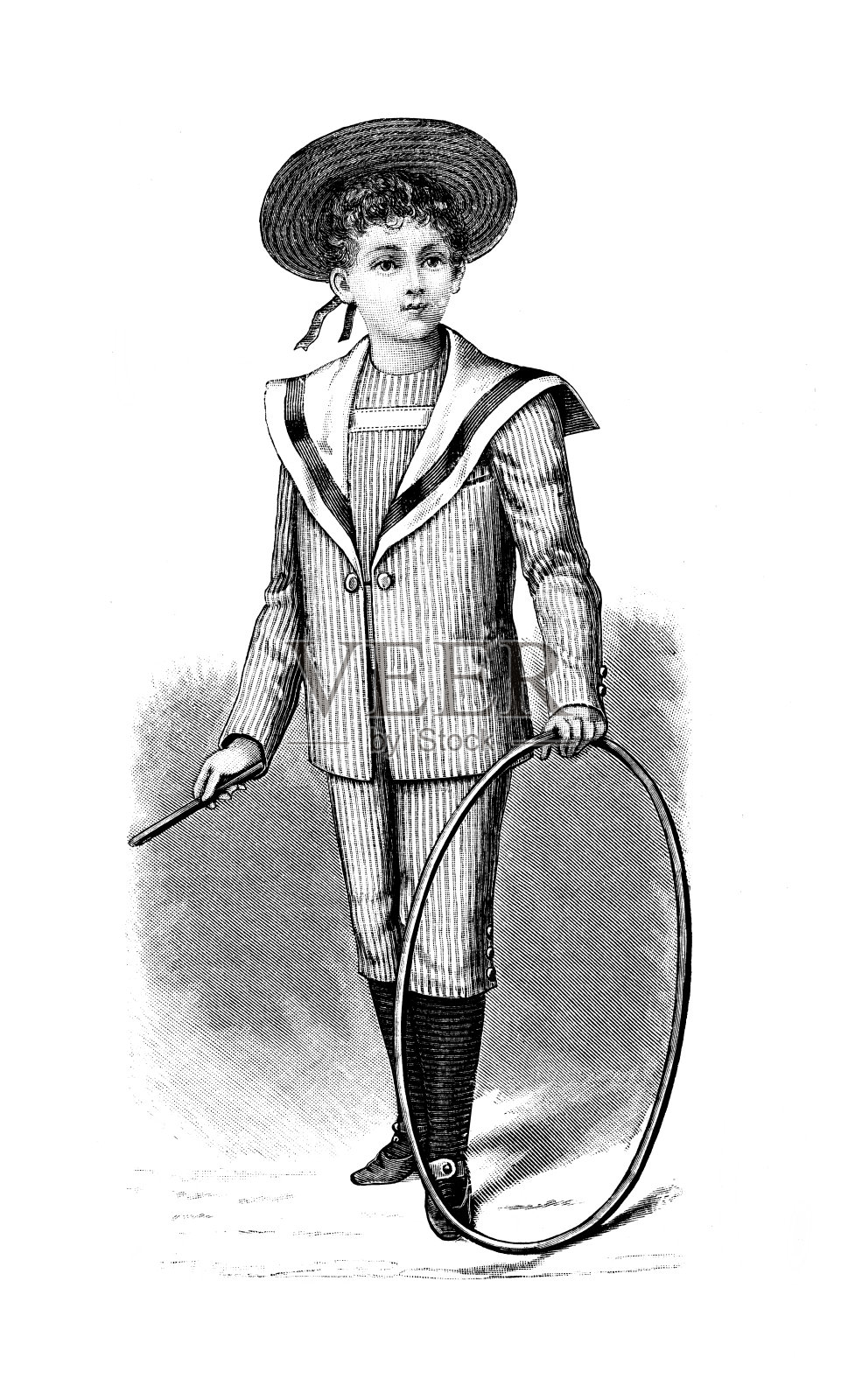 维多利亚男孩箍古董法国插图插画图片素材