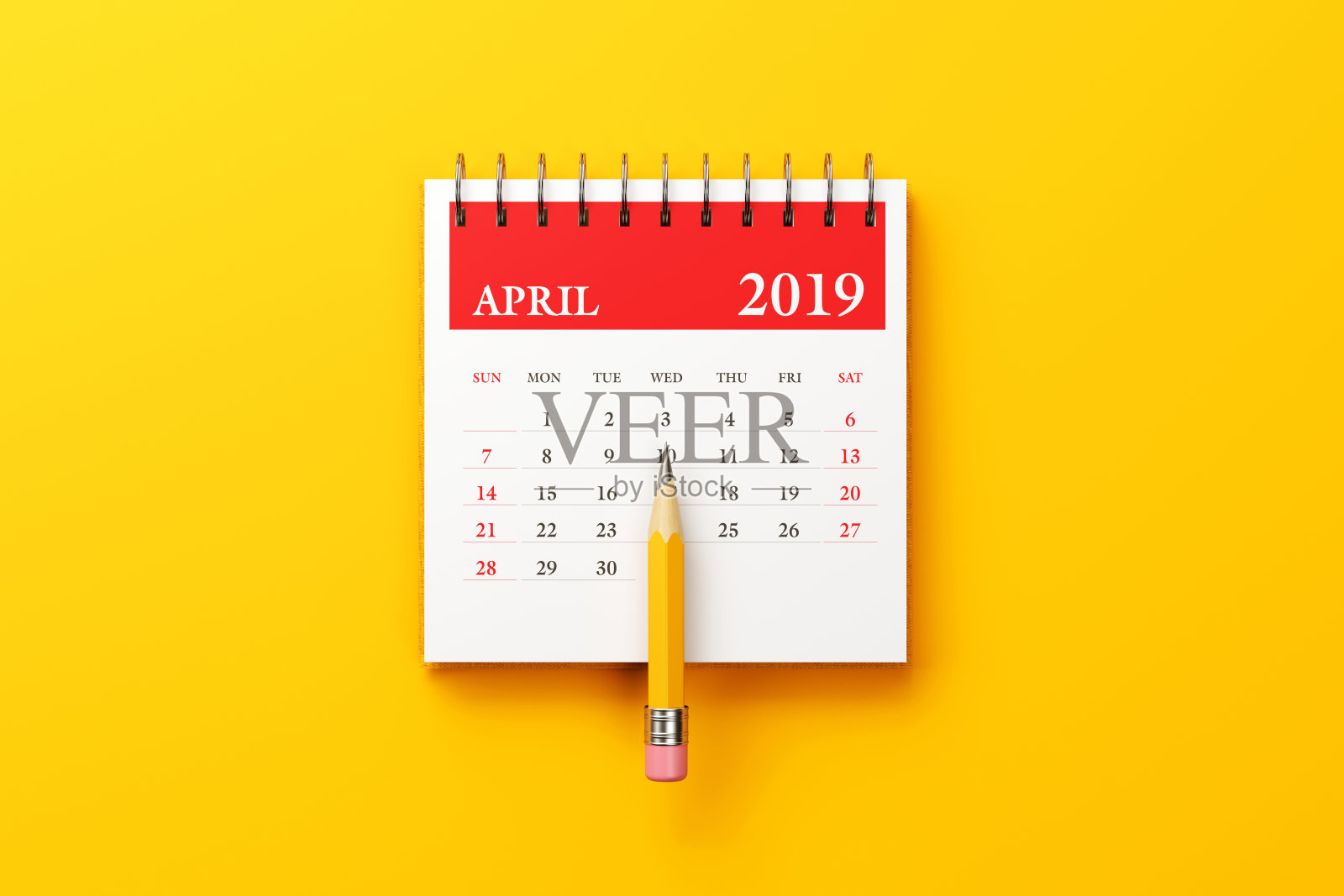 2019年4月红色日历黄色背景设计模板素材