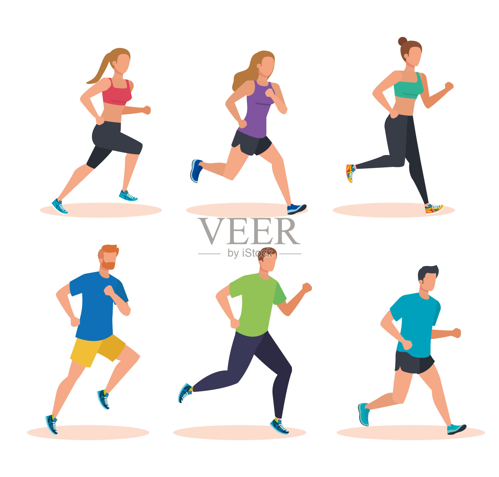 集健康男女跑步训练插画图片素材