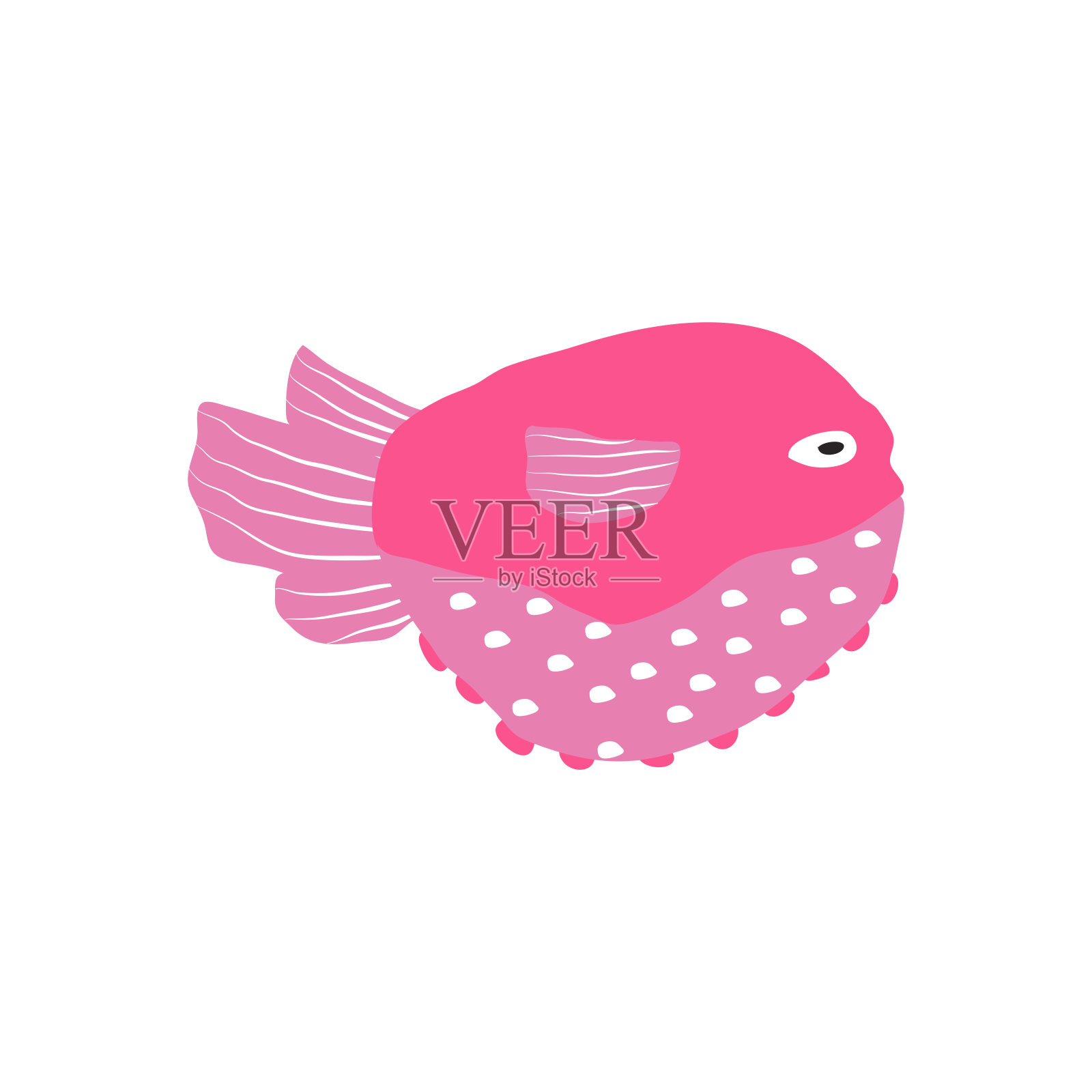 水下生物，粉红色的鱼孤立在白色，海洋动物织物，纺织品，壁纸，托儿所装饰，印花，幼稚的背景。向量插画图片素材