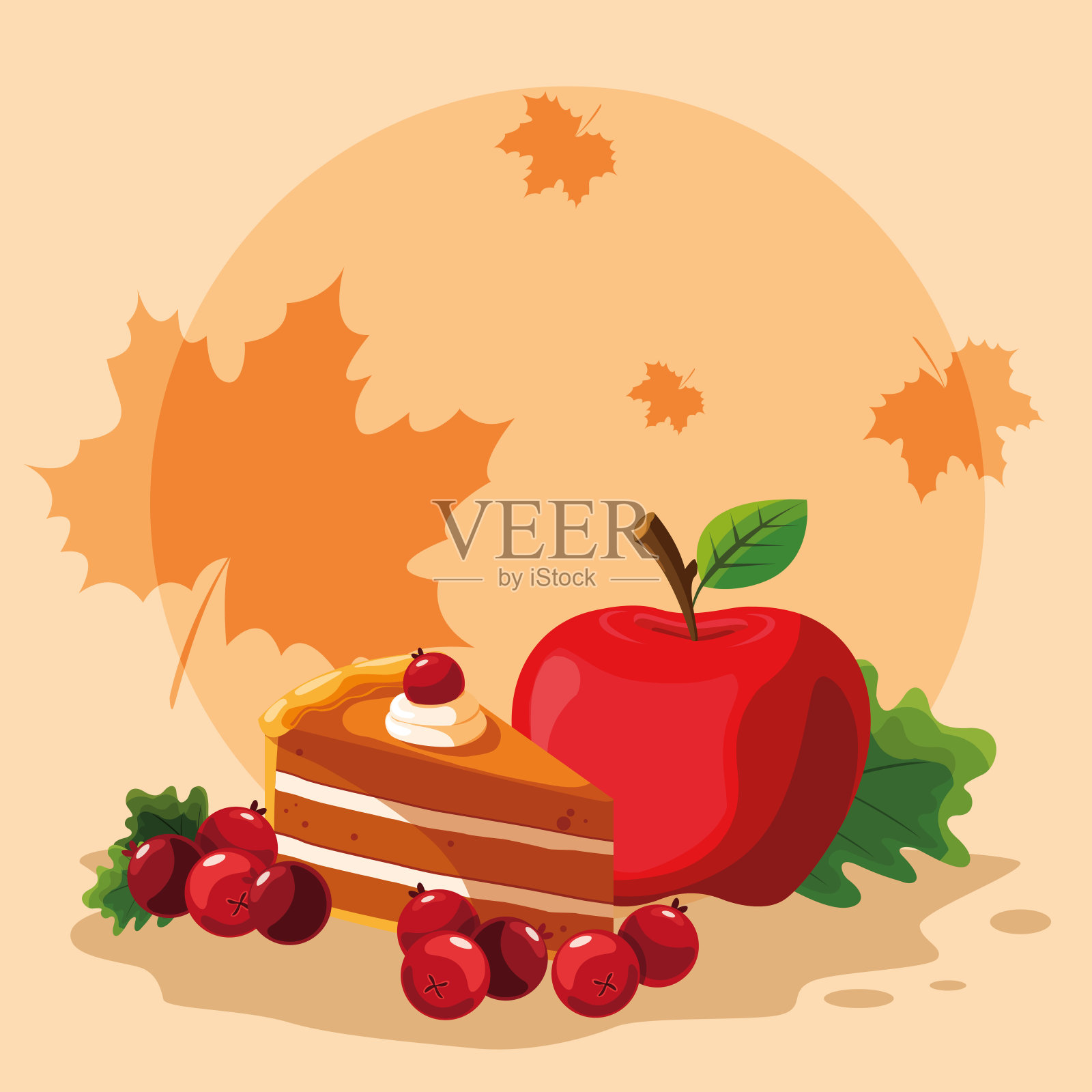 感恩节的苹果派插画图片素材