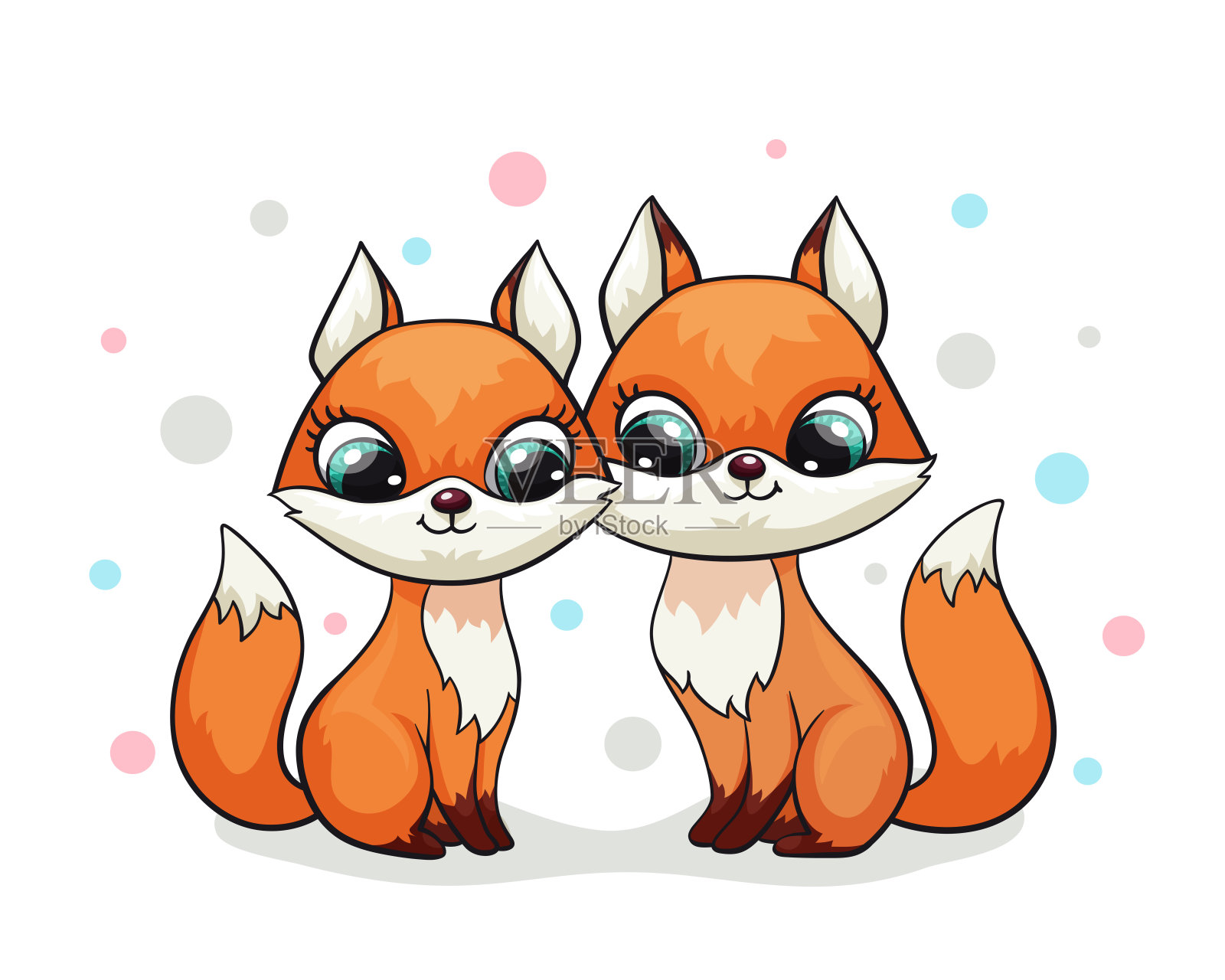 狐狸夫妇可爱的印花。甜蜜的小的家庭。很酷的朋友动物与圆点设计元素图片