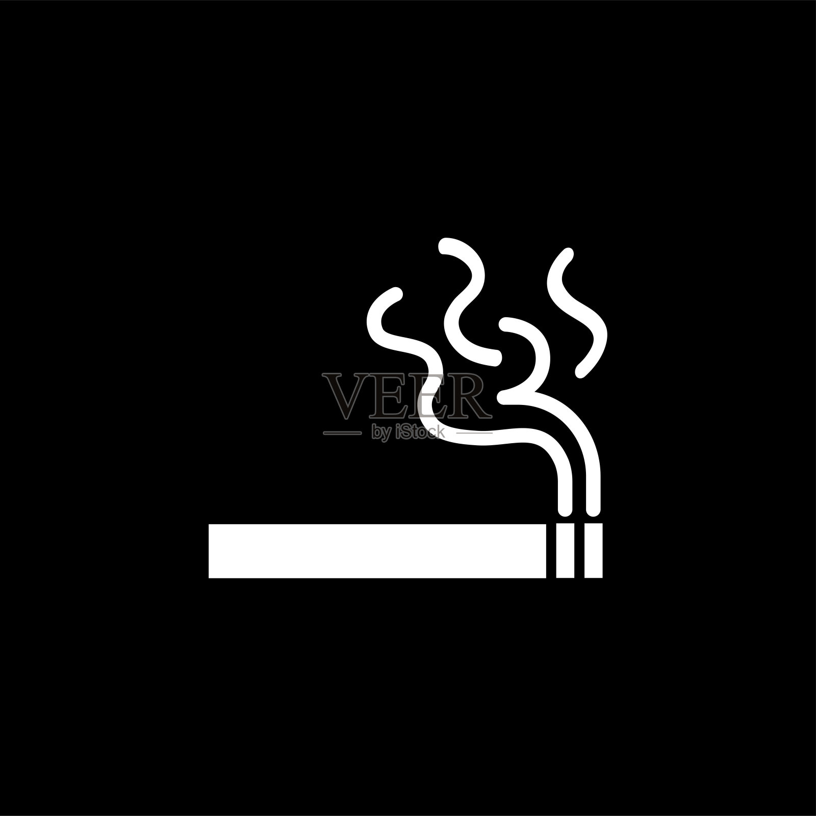 简单的香烟图标上的黑色背景。黑色平面风格矢量插图插画图片素材
