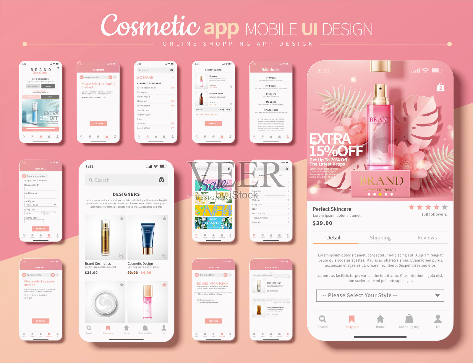 化妆品购物app移动UI插画图片素材