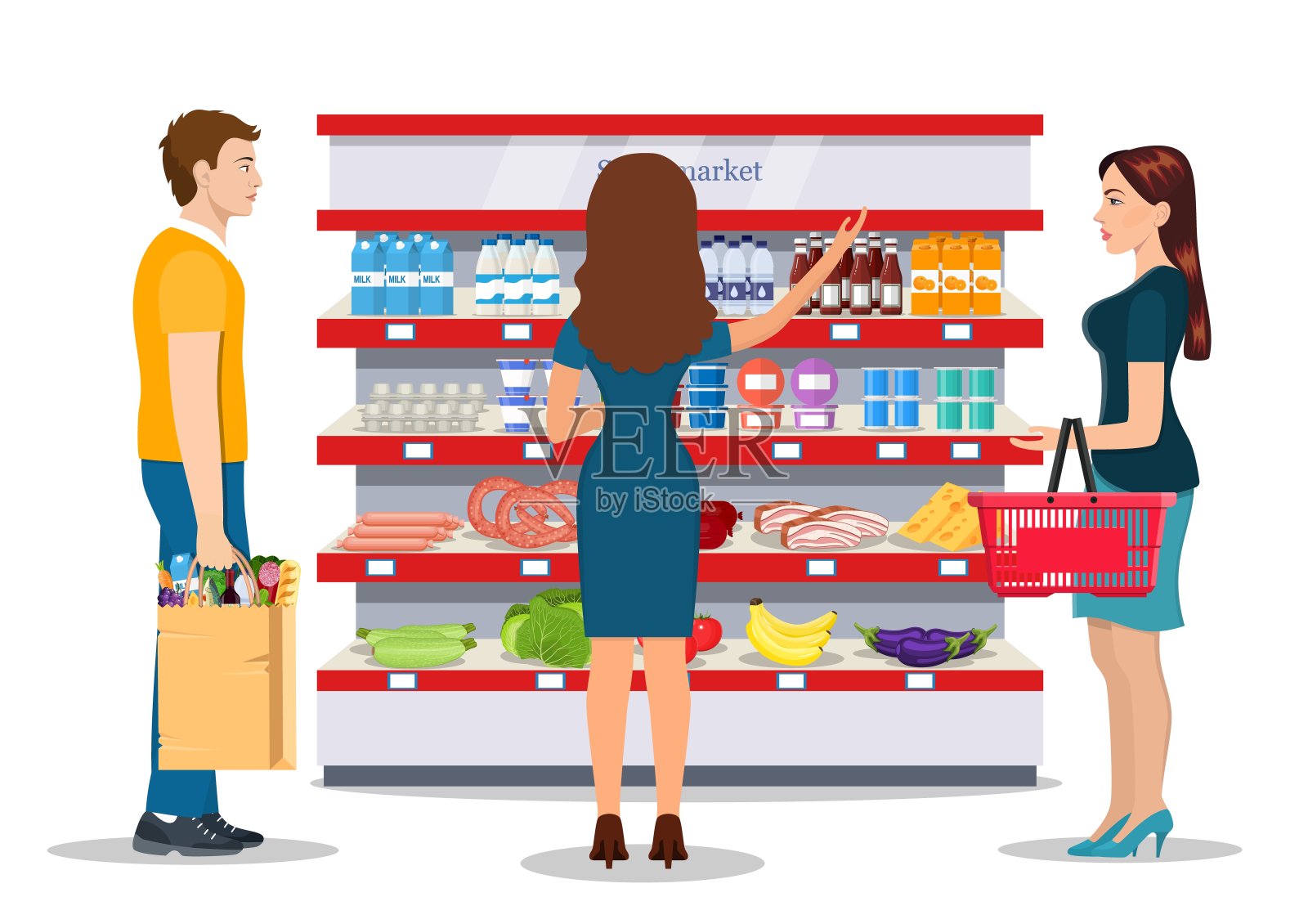 顾客在超市选购商品插画图片素材
