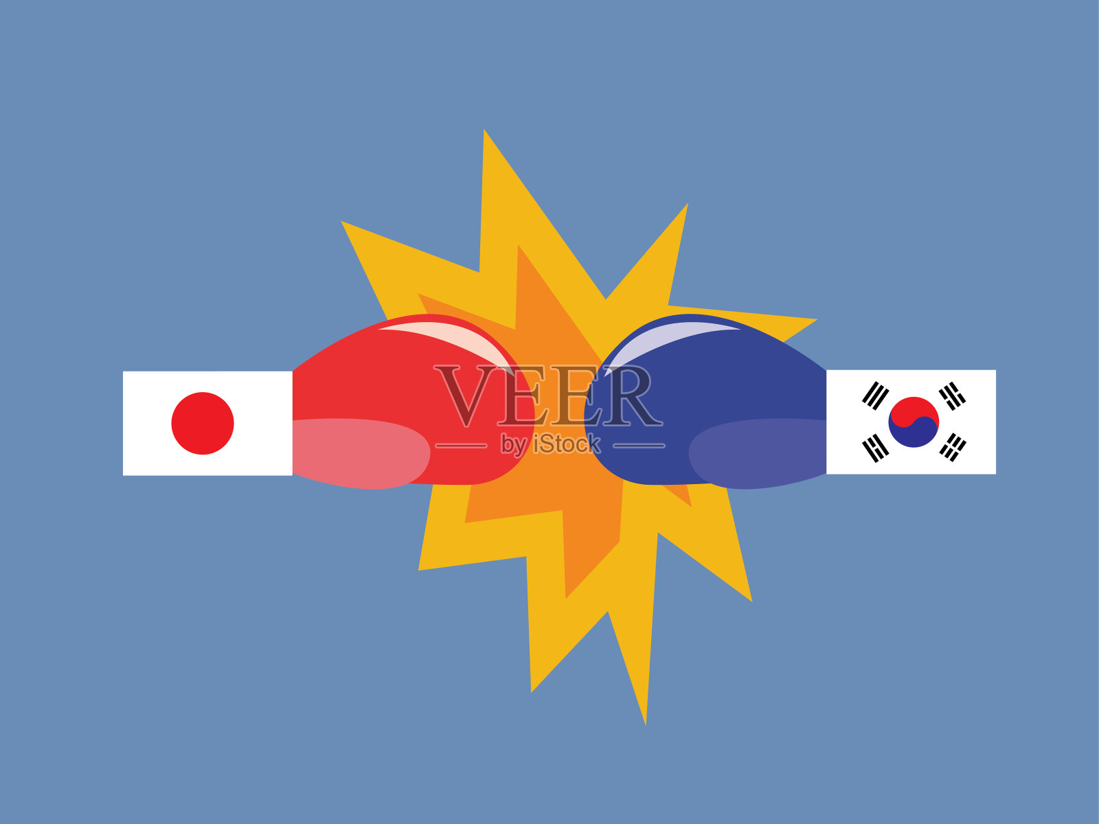 商业臂和拳击手套战斗插图，日本对韩国，商业战斗概念插画图片素材