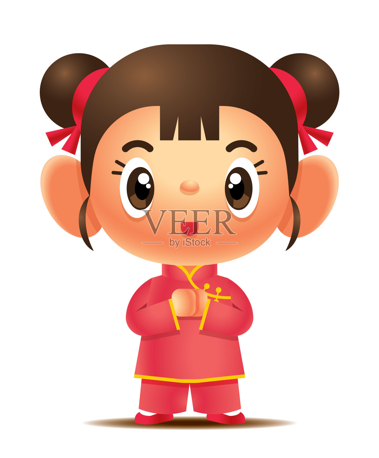 卡通可爱的中国女孩和男孩角色集。中国的孩子们祝春节快乐-向量吉祥物设计元素图片