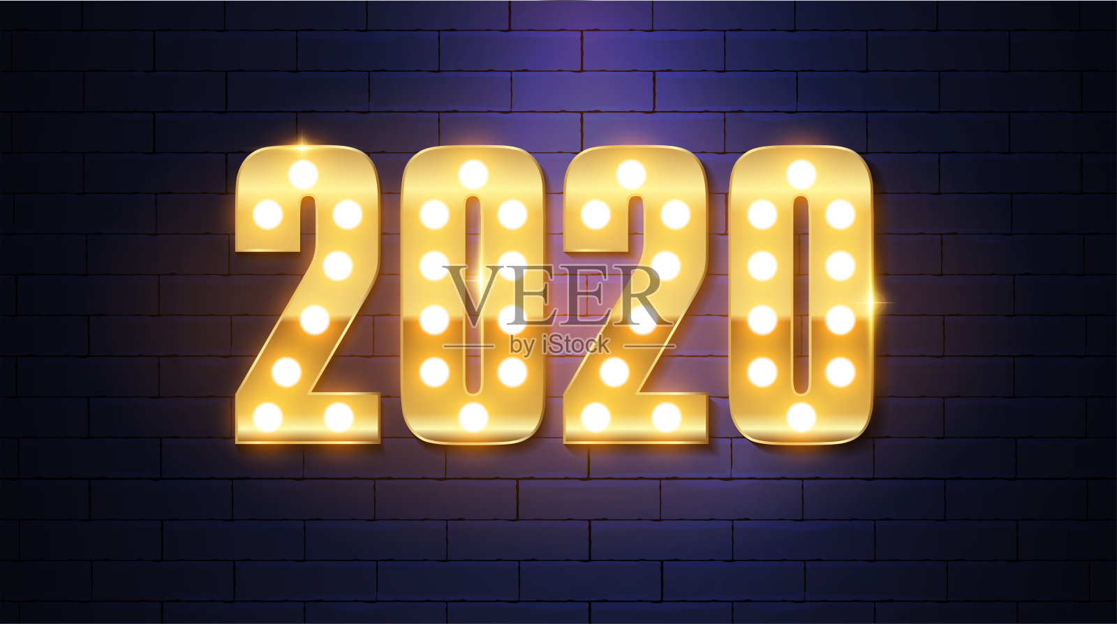 2020年新年灯标志。黄金文本设计。矢量图插画图片素材