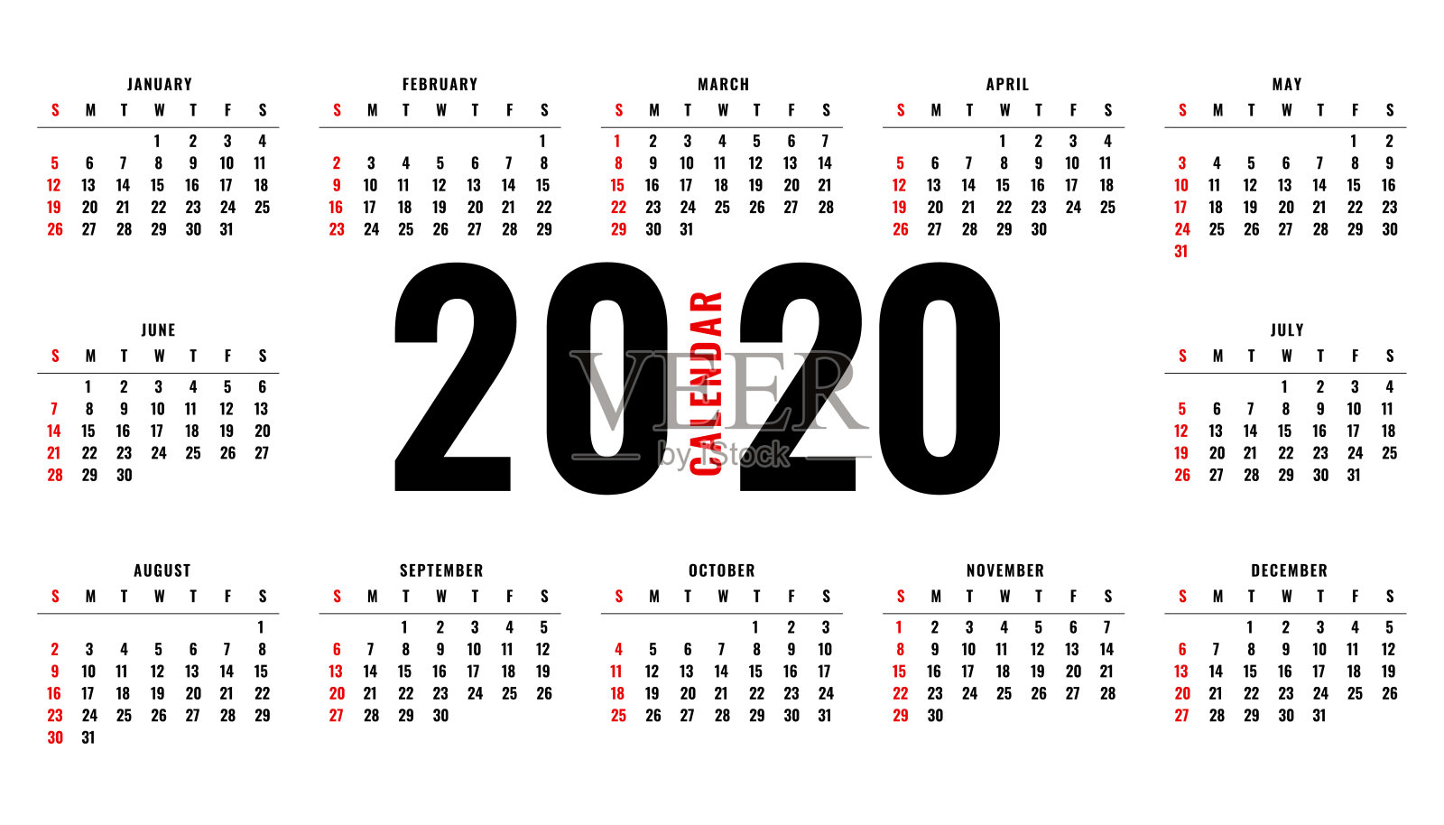 优雅的2020日历布局模板设计插画图片素材
