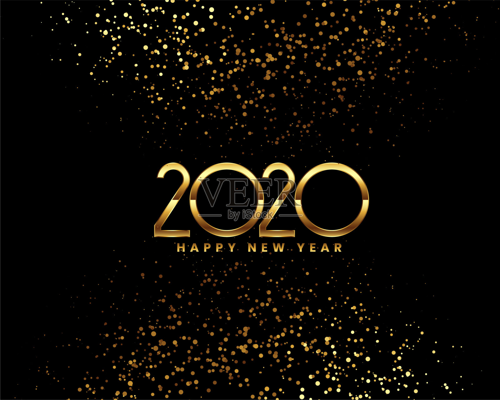 2020年新年快乐，金色五彩纸屑背景插画图片素材