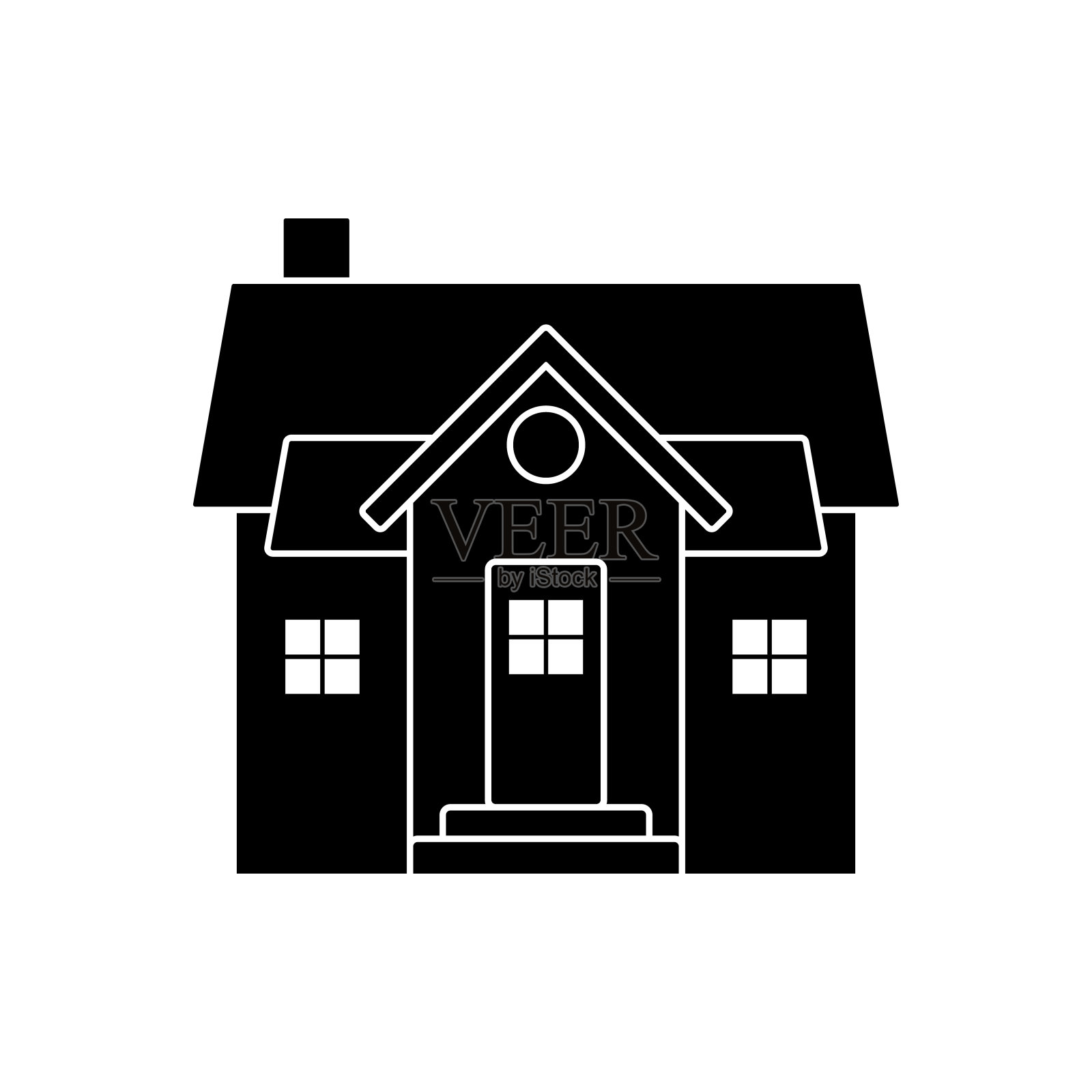 小家矢量图标象形图。平面风格的黑白简单设计房子剪影在白色的背景图标素材