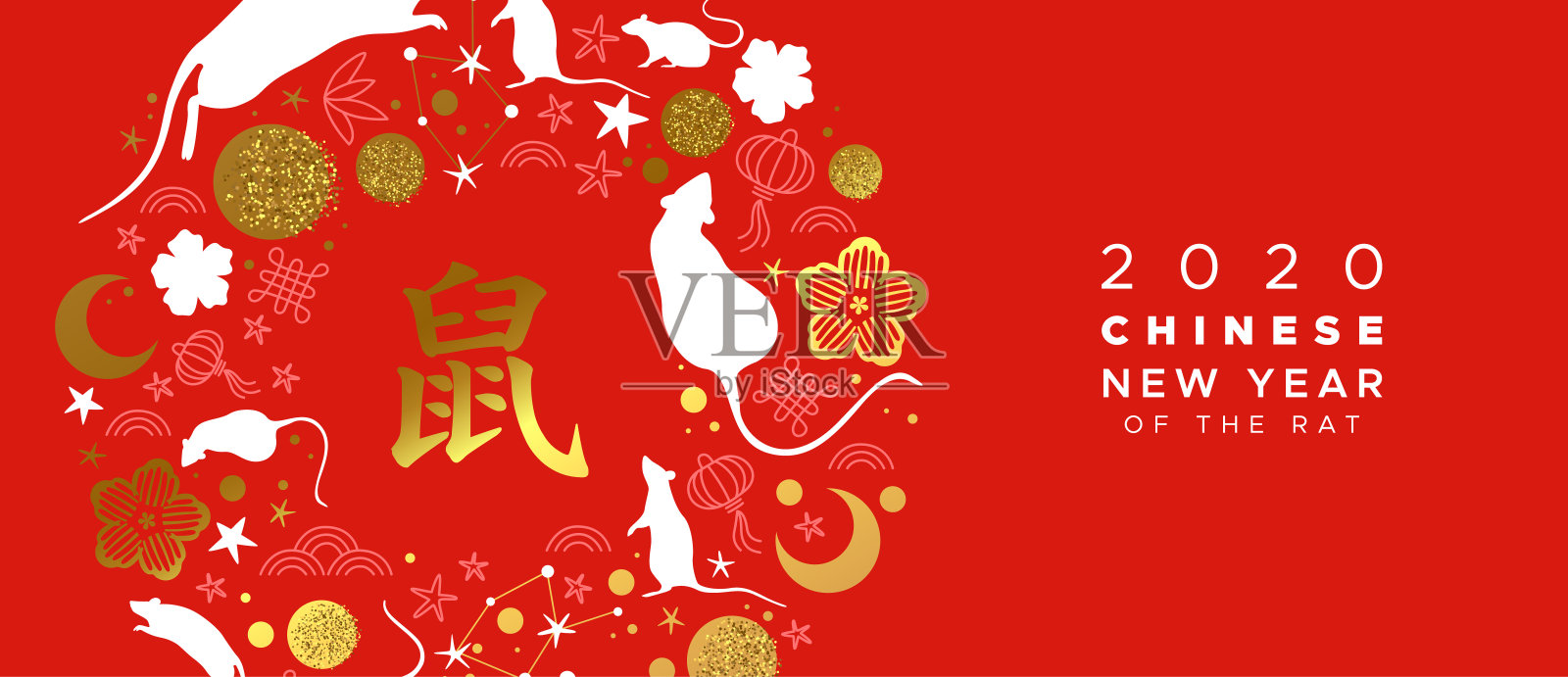2020年中国新年金闪鼠图标卡插画图片素材
