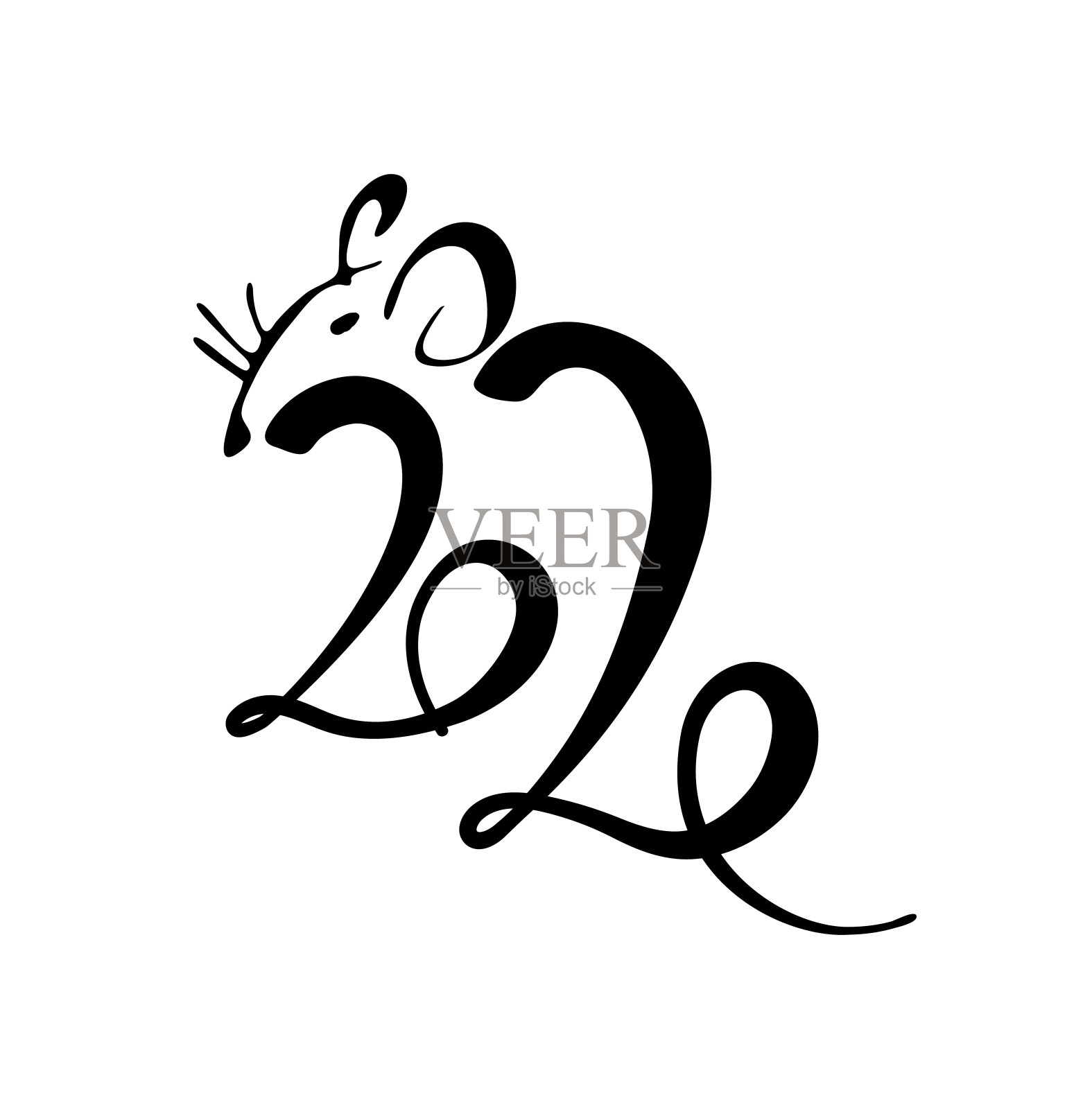 2020年刻字画鼠。2020鼠年。字母的标志。日历的装饰元素。设计元素图片