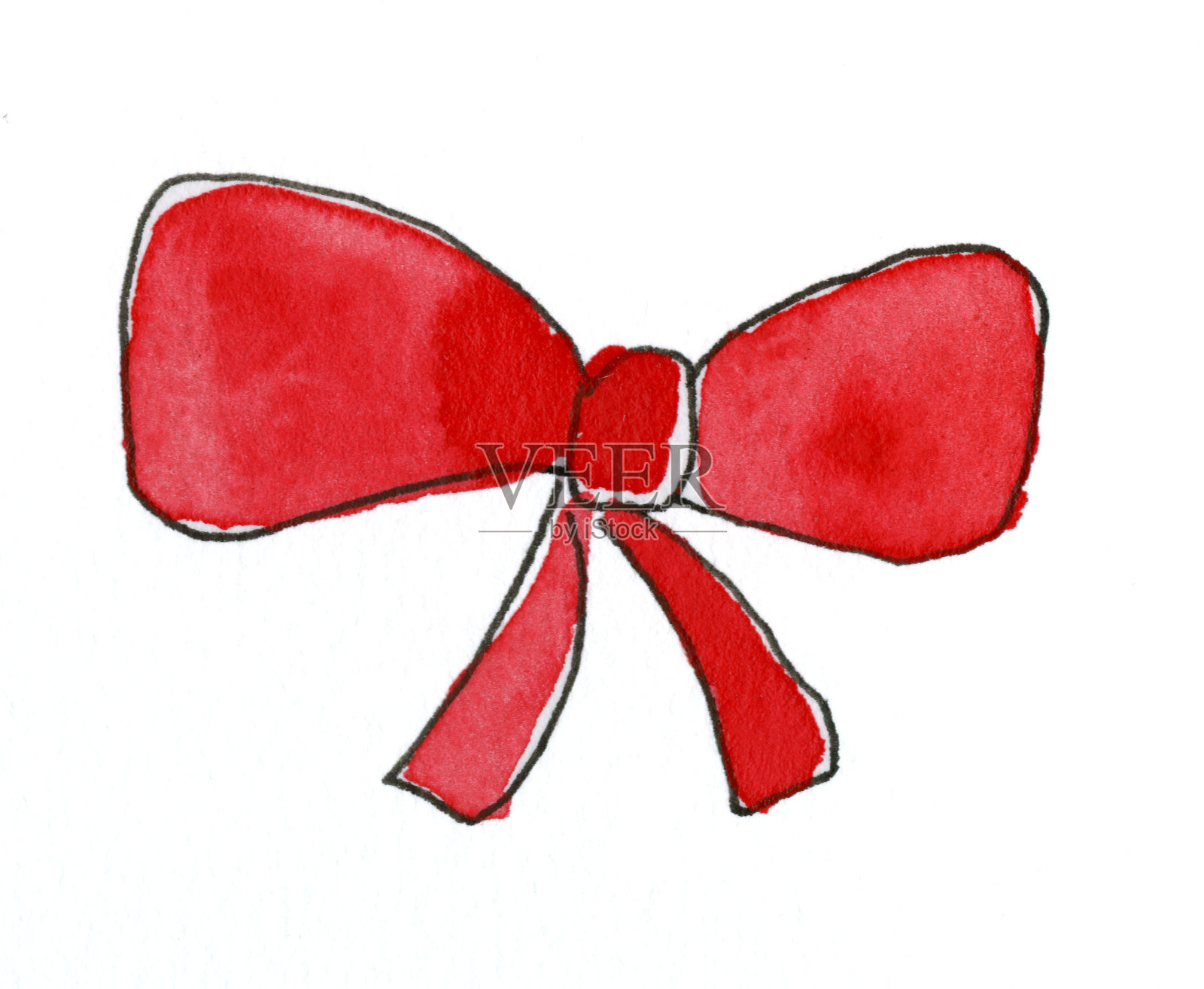 红蝴蝶结，纸上水彩设计元素图片