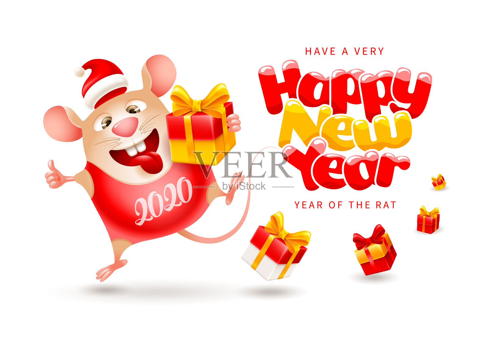新年快乐，鼠年快乐插画图片素材