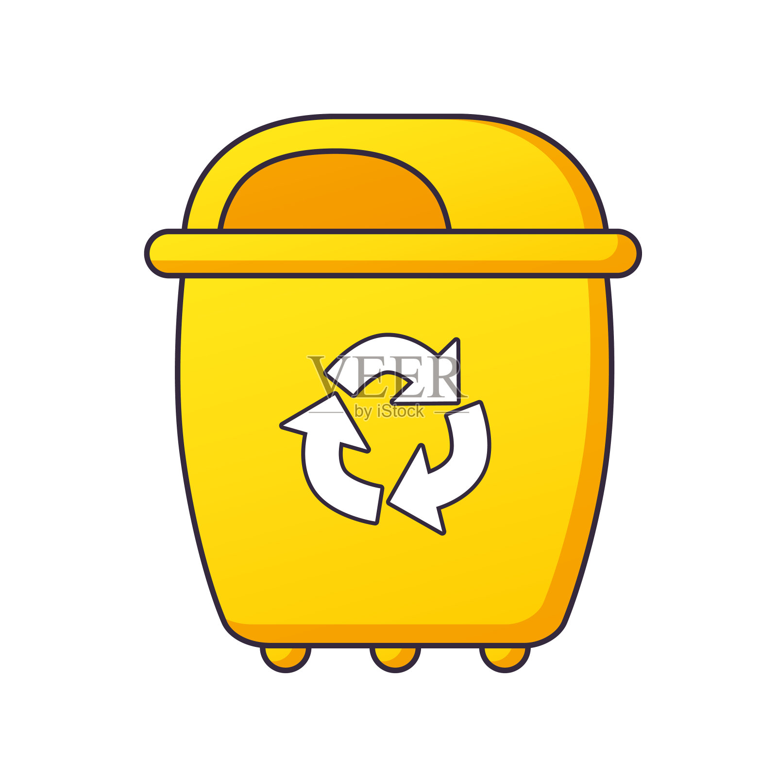 黄色垃圾回收箱或垃圾箱设计元素图片