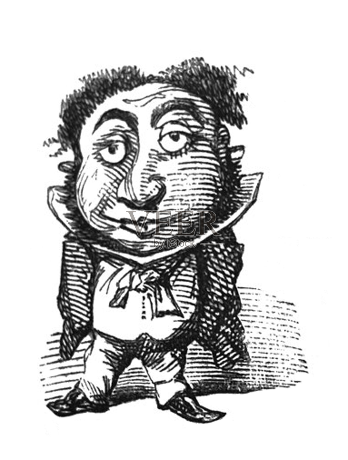 英国讽刺漫画漫画漫画插图-大脑袋的人-大眼睛和领结站设计元素图片