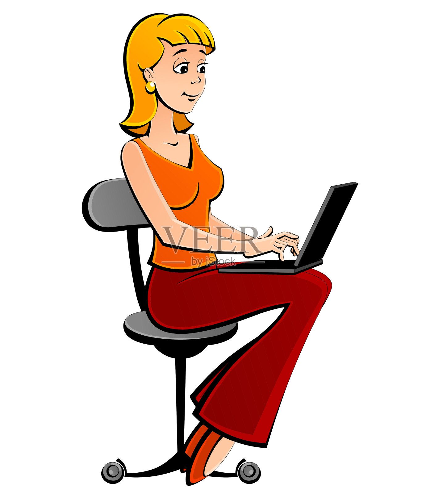 坐在工作桌操作电脑的IT程序员卡通素材