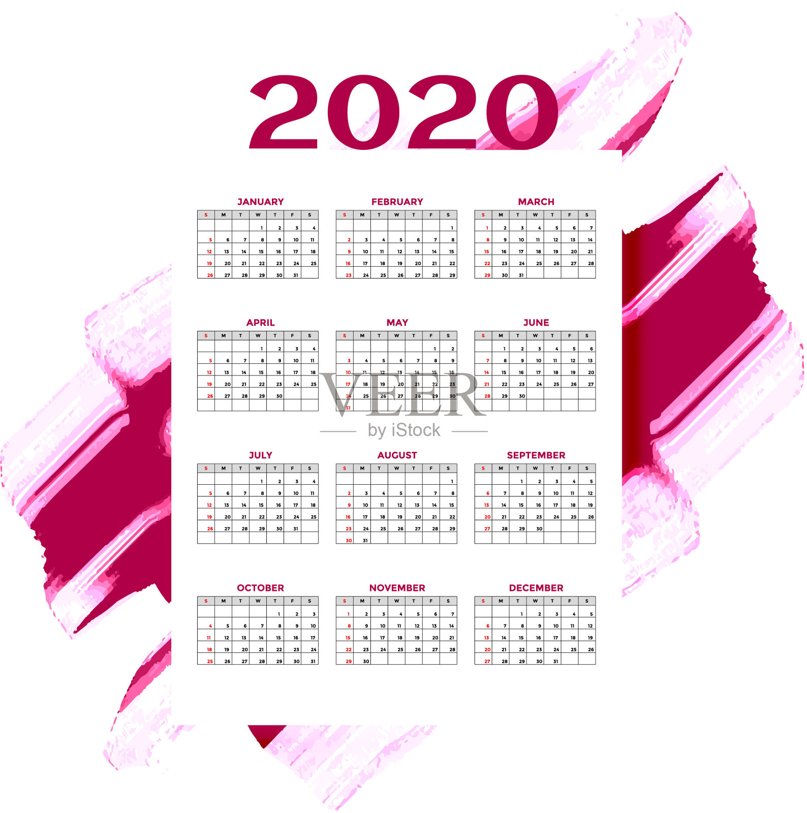 2020年新年水彩日历布局模板设计设计模板素材