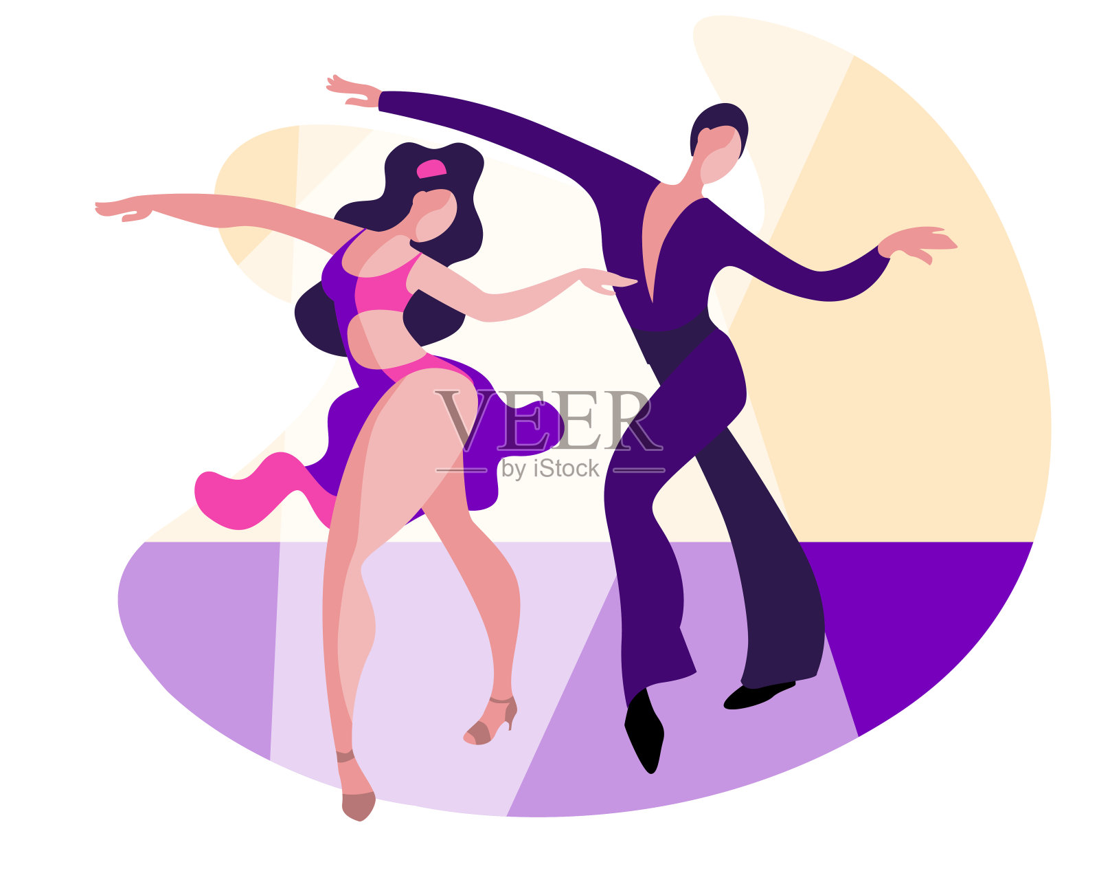 美丽的夫妇跳舞拉丁美洲的桑巴舞。插画图片素材