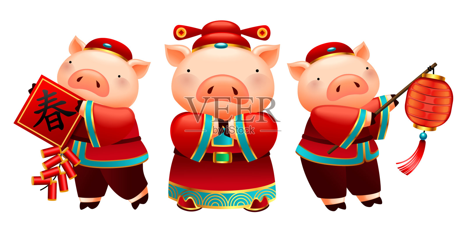 新年小猪人物插画图片素材