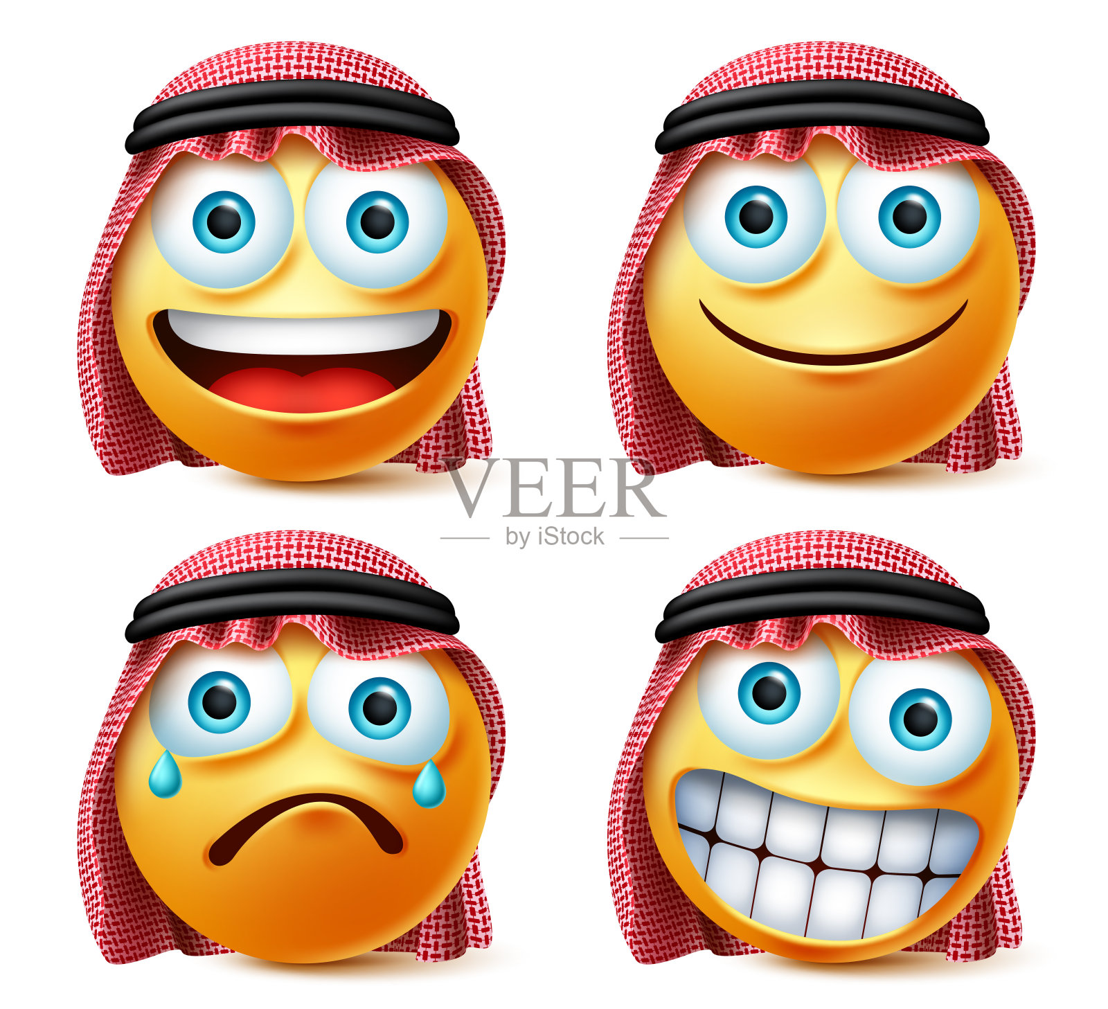 沙特阿拉伯表情符号和表情向量集。沙特阿拉伯的表情符号。插画图片素材