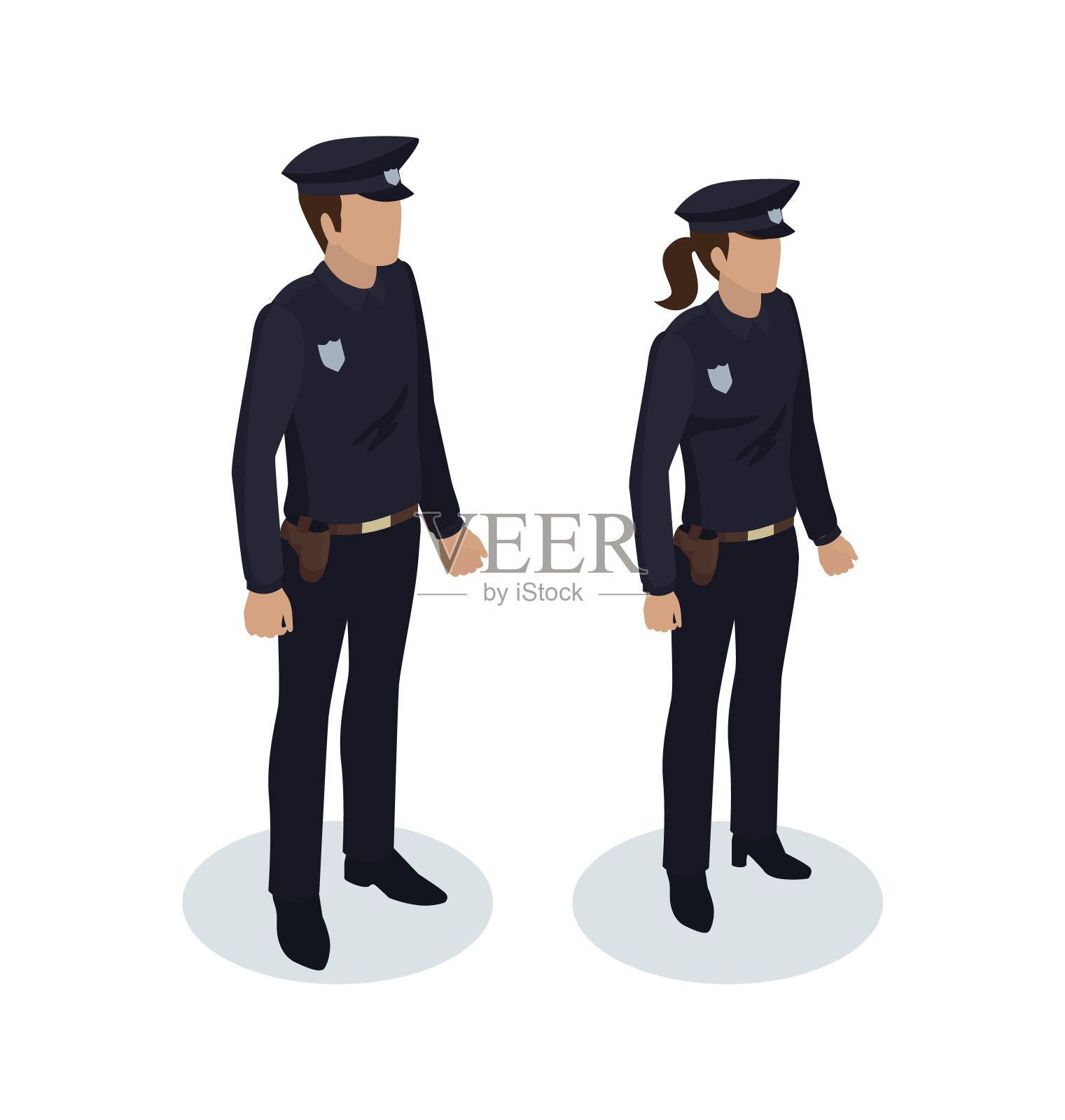 女警察和警察矢量插图插画图片素材
