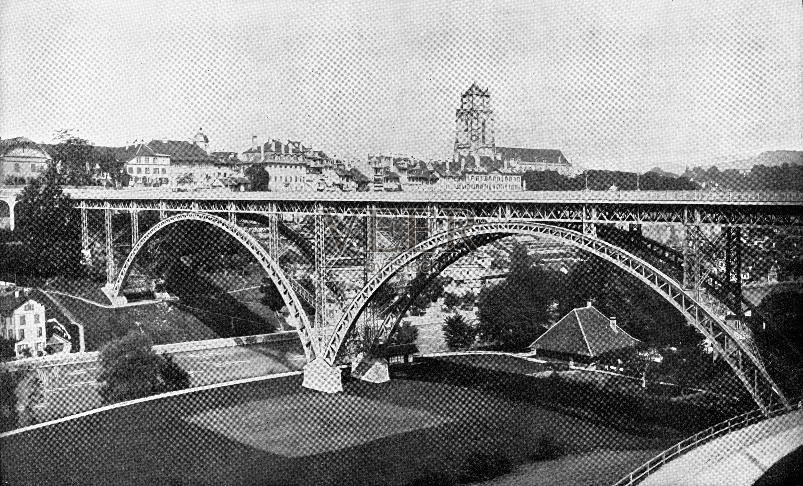 瑞士伯尔尼的基申费尔德布鲁克大桥——19世纪照片摄影图片