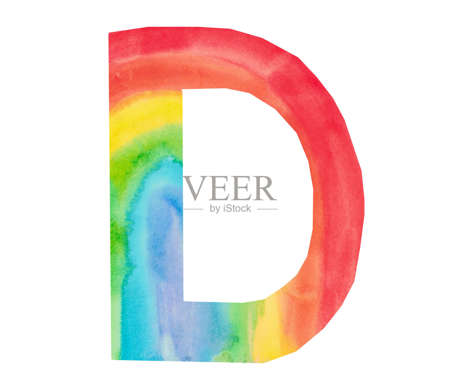 水彩插画的一个装饰元素的字母D的字母表设计纹理彩虹设计元素图片