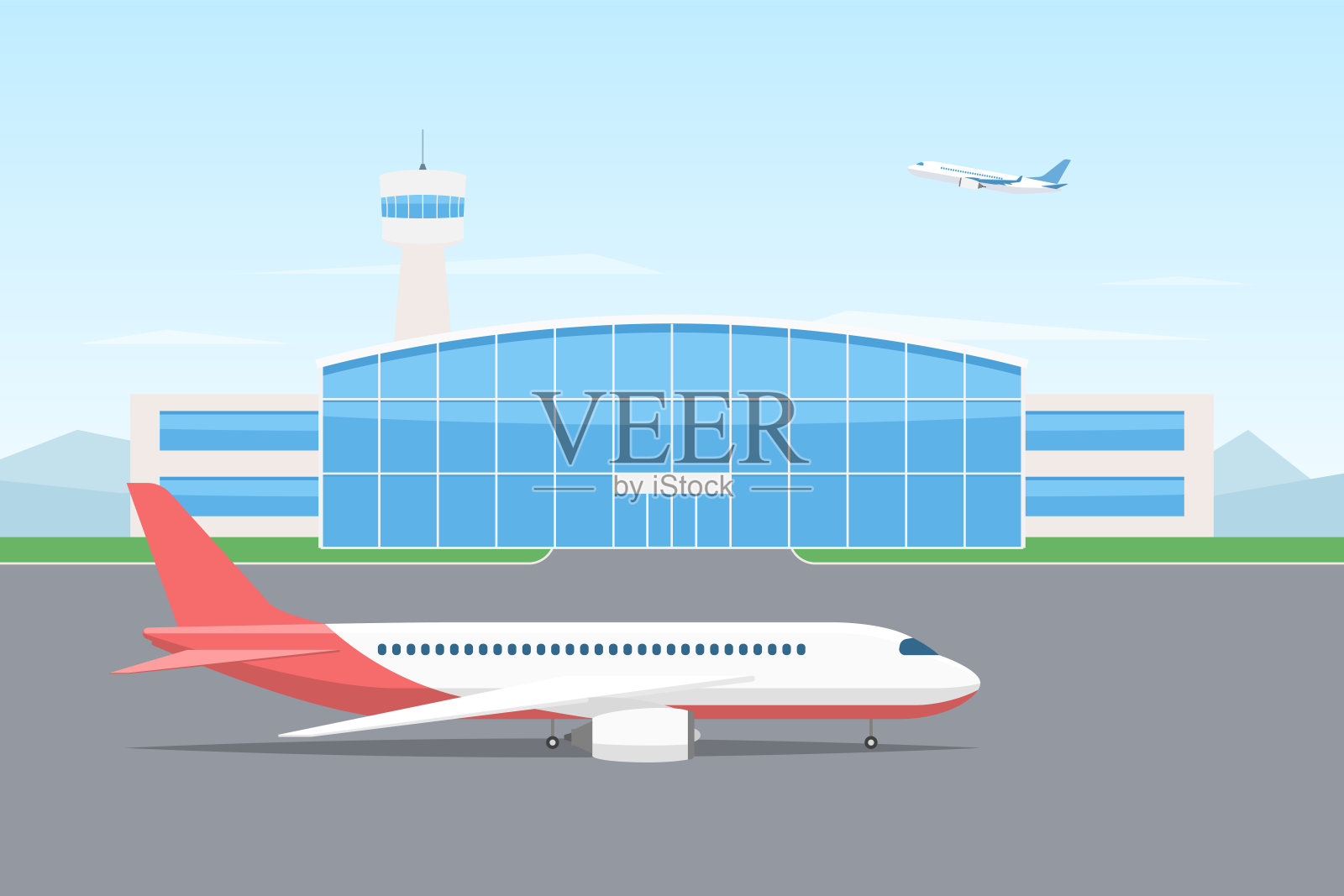 飞机及机场建筑插画图片素材