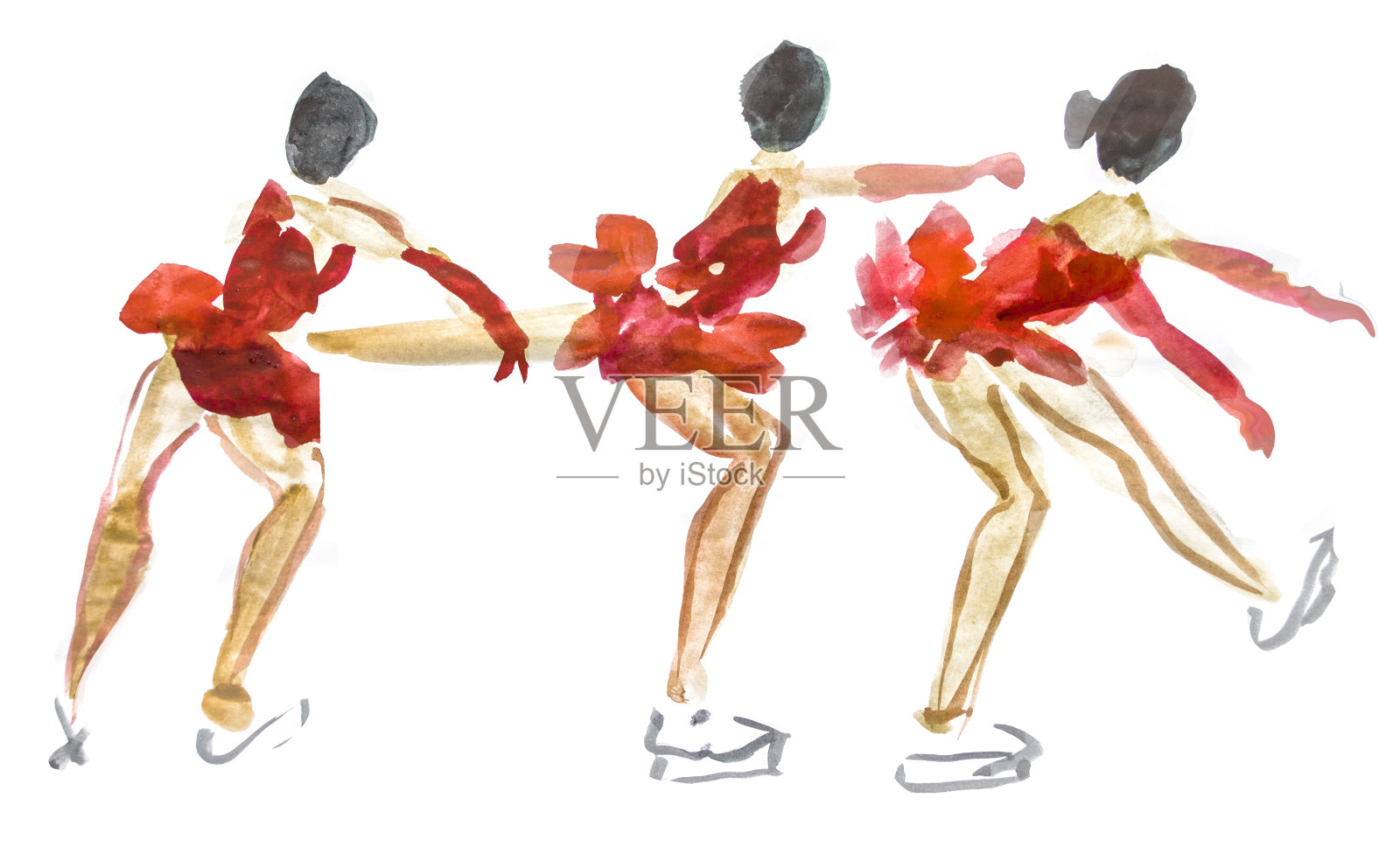 穿着红色裙子的芭蕾舞女演员。水彩草图,插画图片素材