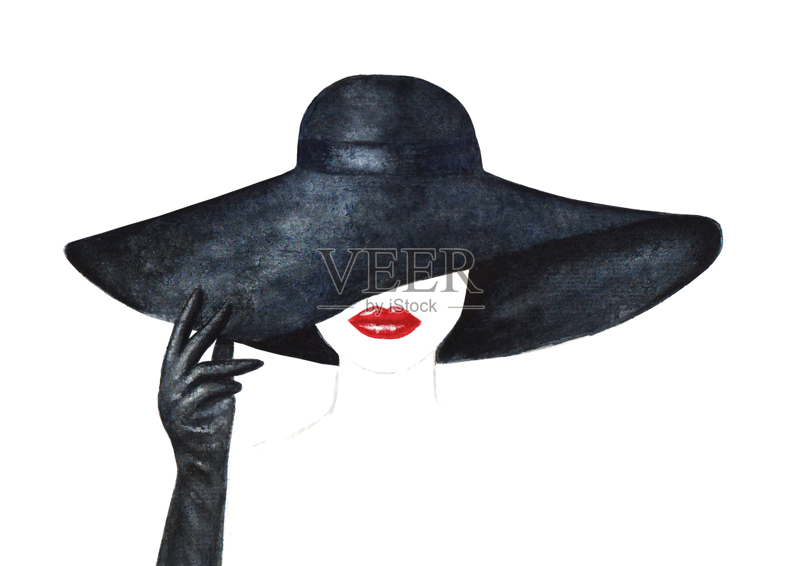 漂亮的女人，红唇，黑帽子，黑手套设计元素图片