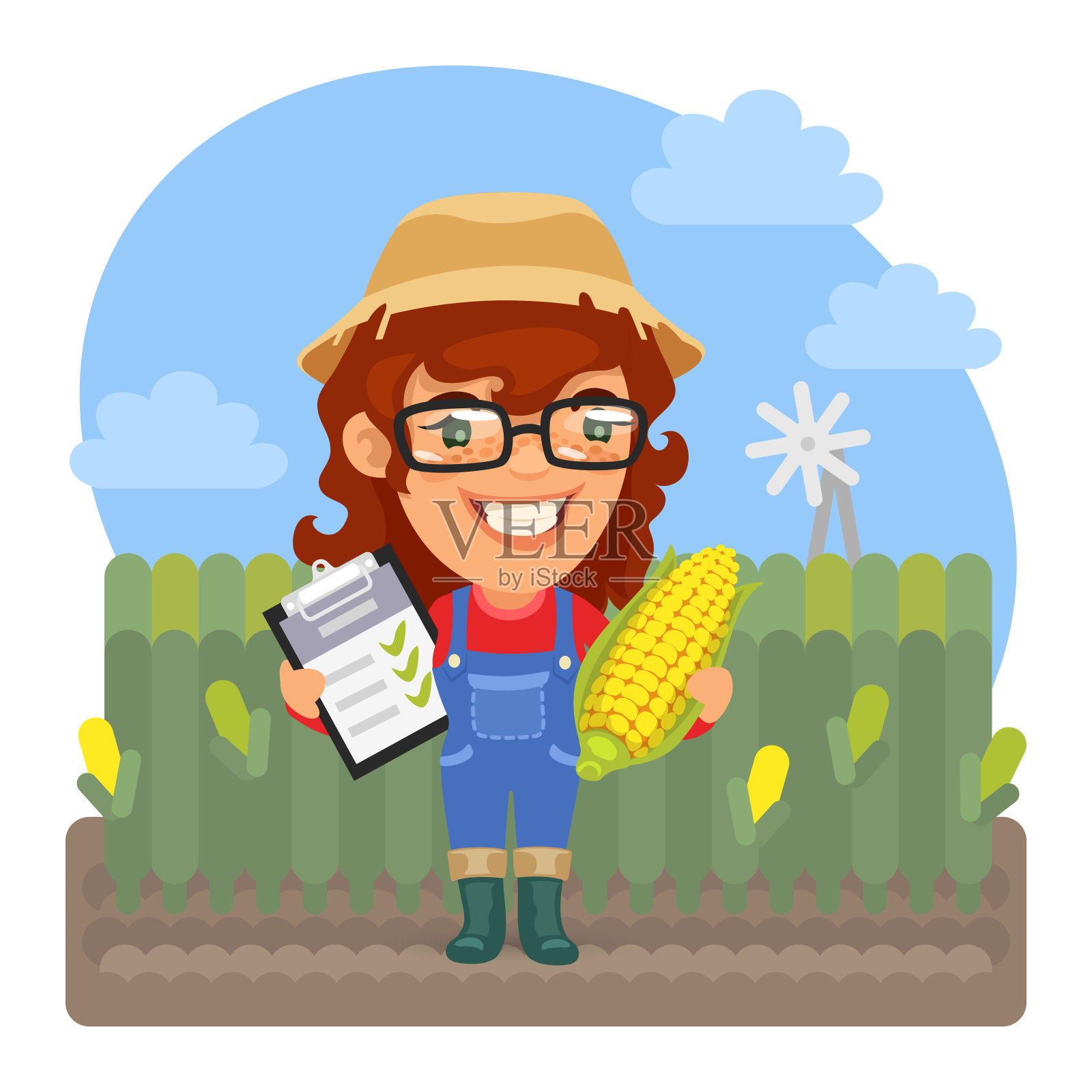 玉米的卡通农学家插画图片素材