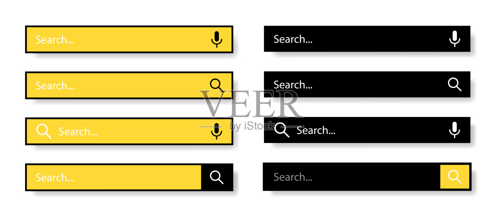 用户界面和网站的搜索栏。白色背景上的黑色和黄色图标。现代选择的搜索栏。矢量插图。插画图片素材