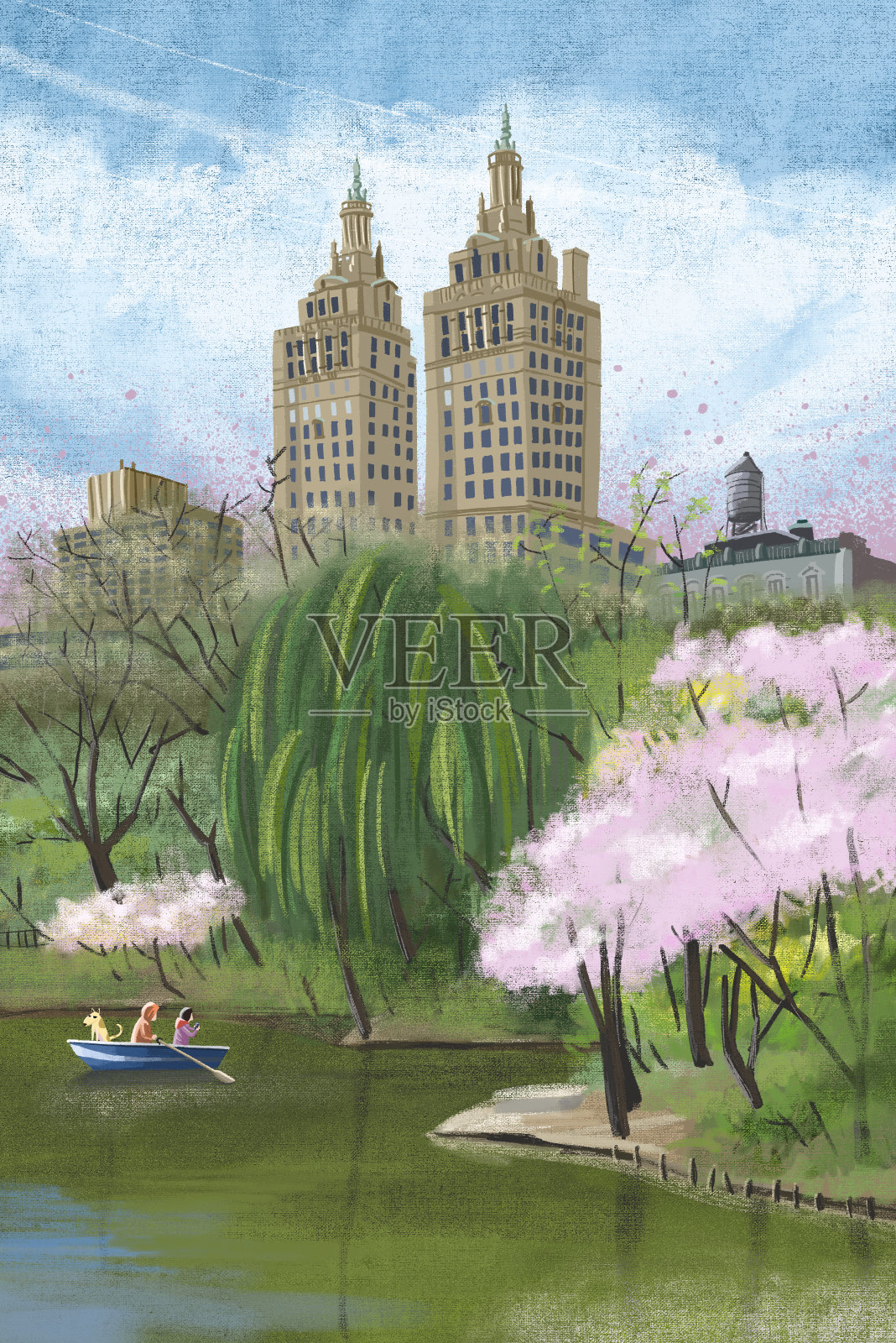 纽约的中央公园湖插画图片素材