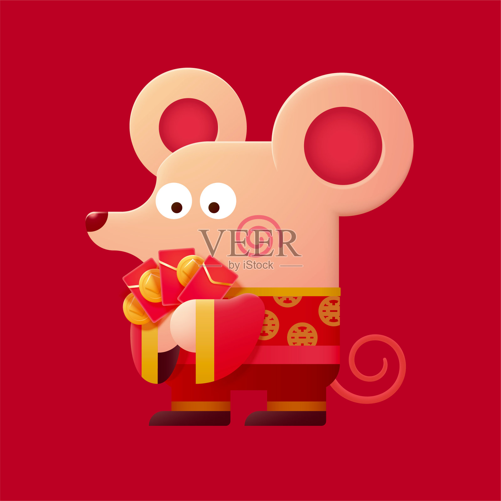 可爱的老鼠拿着红包插画图片素材