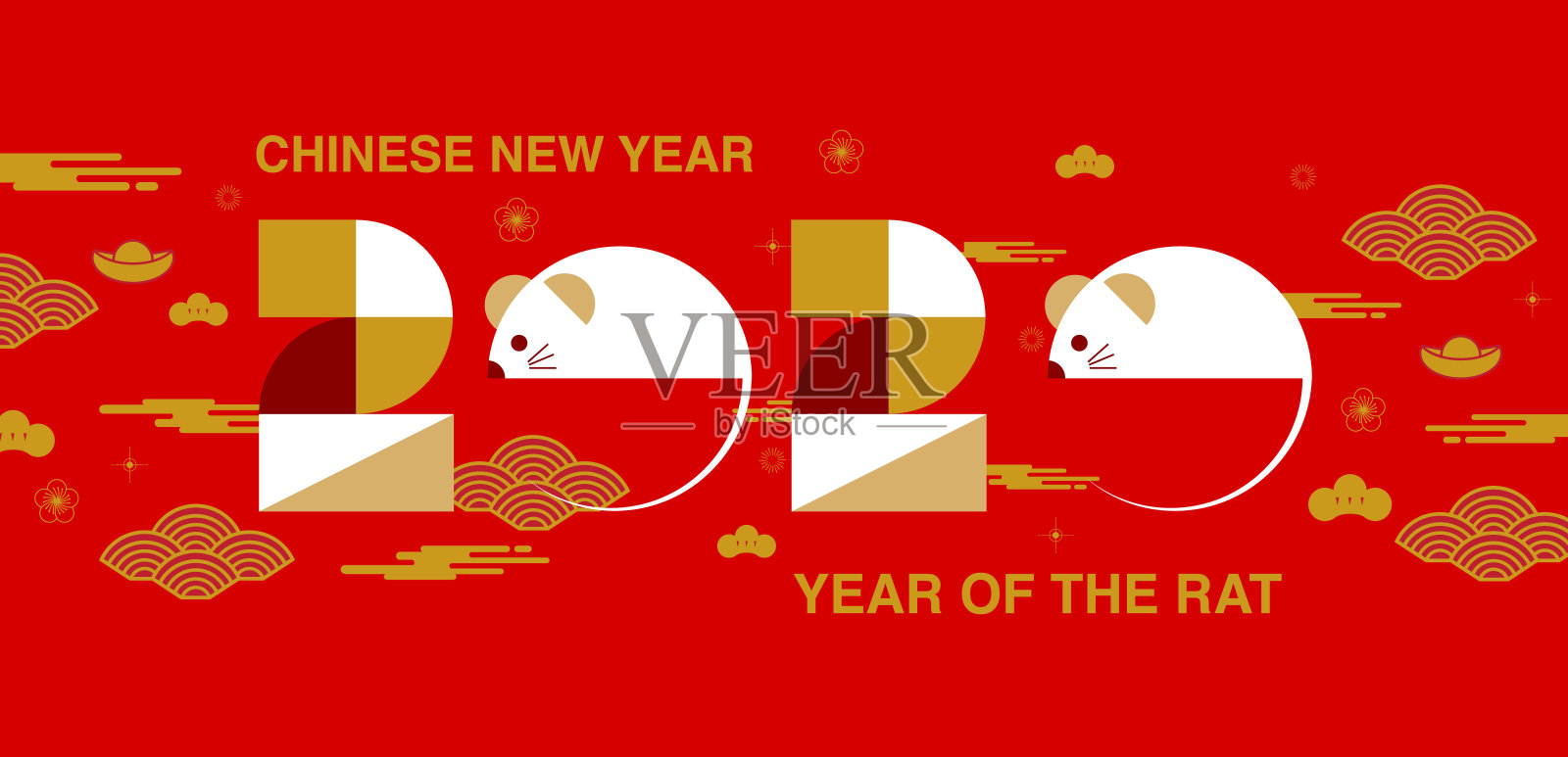 中国新年，2020年，新年祝福，鼠年，现代设计，丰富多彩，
几何插画图片素材
