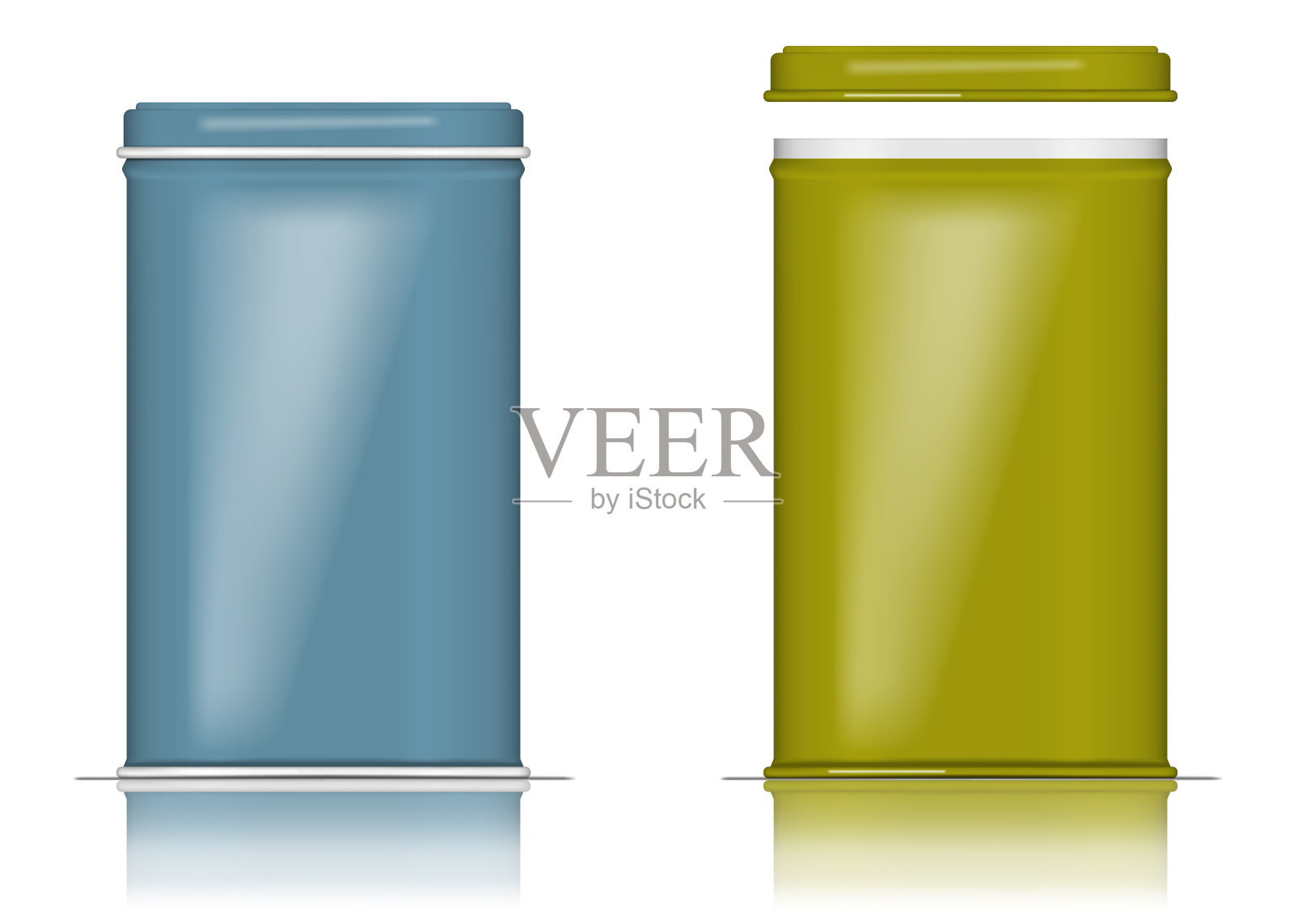 食品罐头盒盖可闭可开。方形彩色金属罐包装。向量模板。易于重新着色插画图片素材