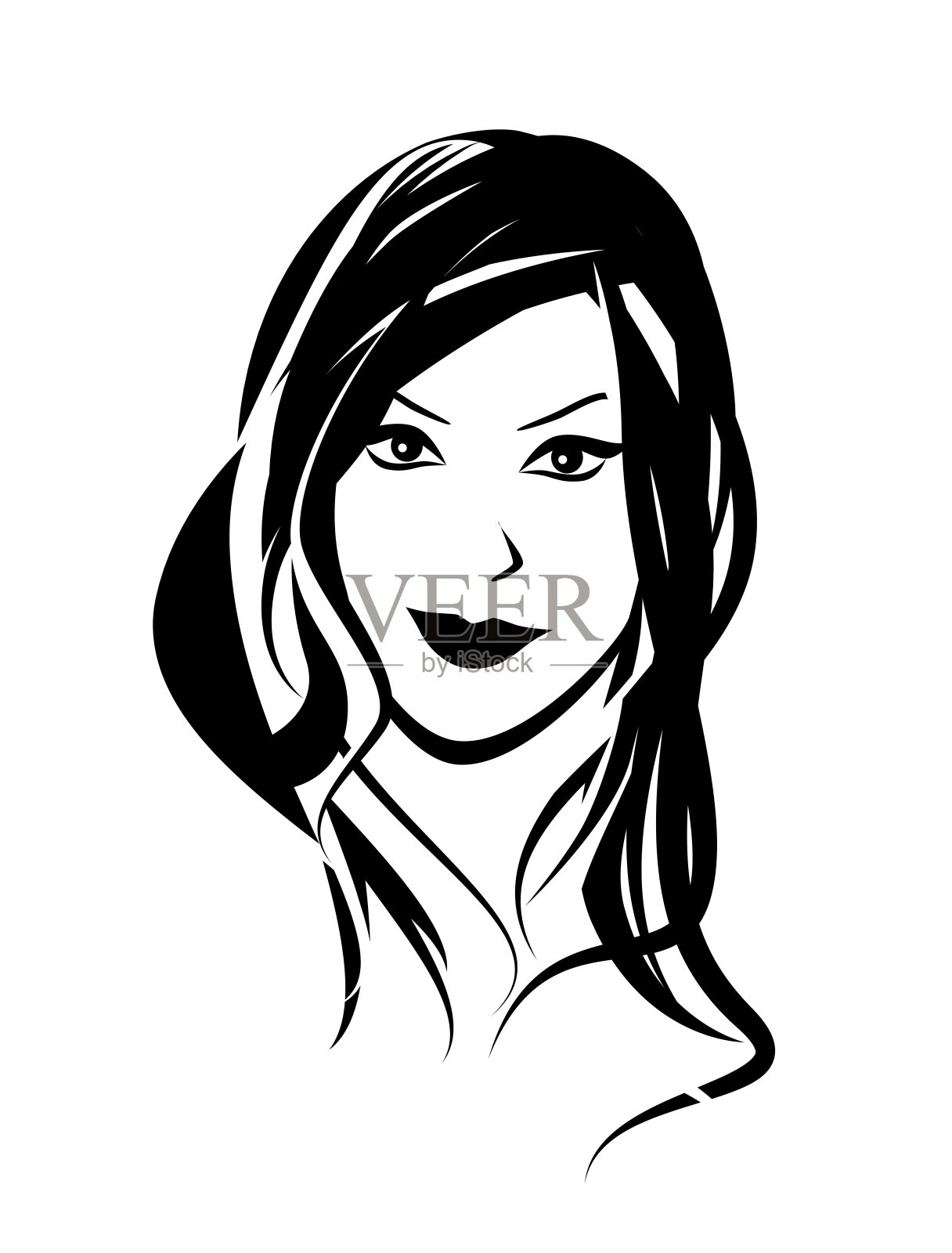 女人的脸，矢量插图在黑色插画图片素材
