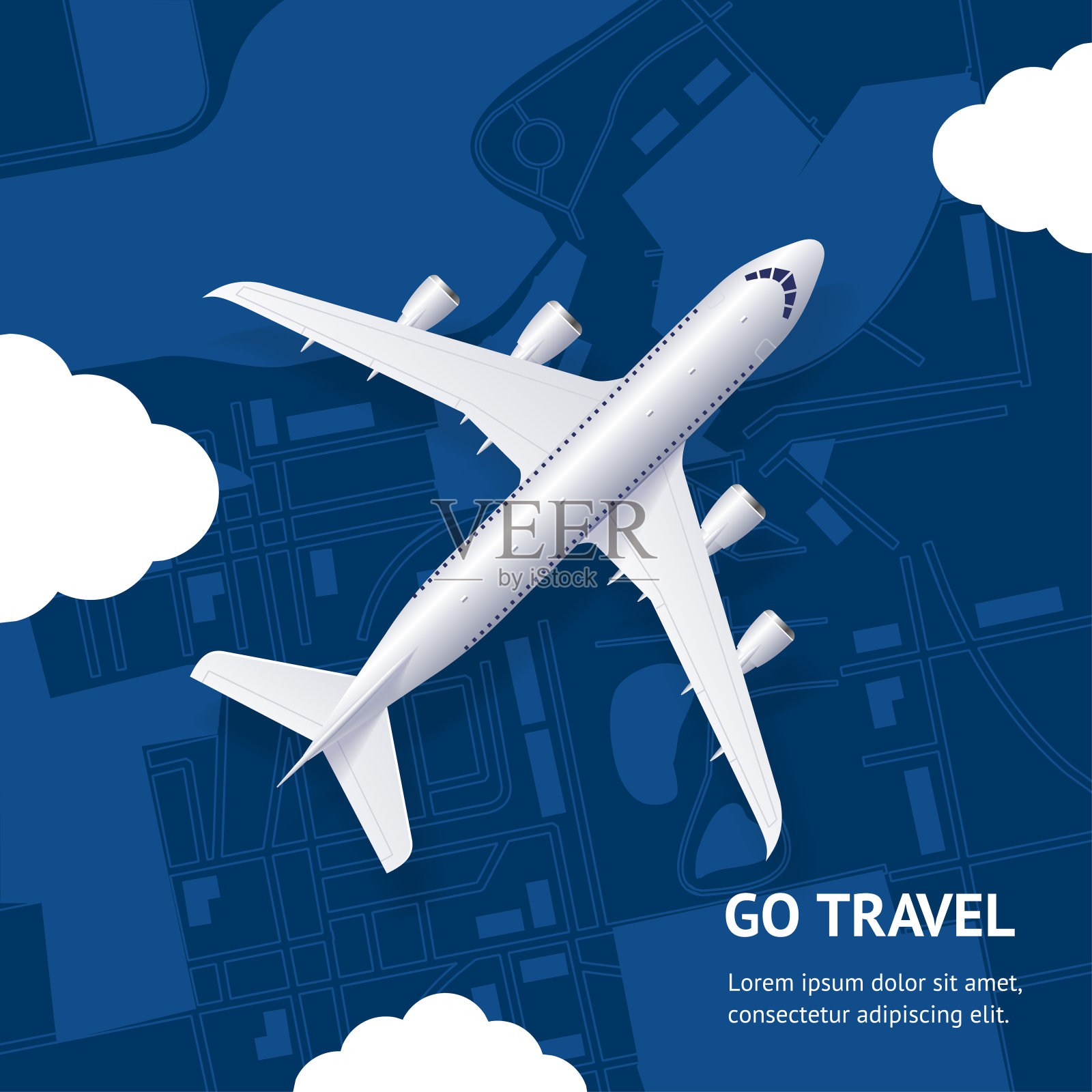 逼真的3d详细的飞机和去旅行概念卡。向量设计模板素材