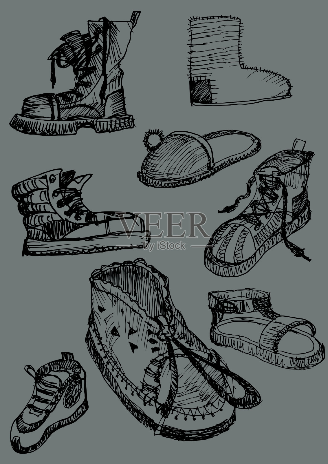 一套鞋矢量插图手绘轮廓服装元素插画图片素材