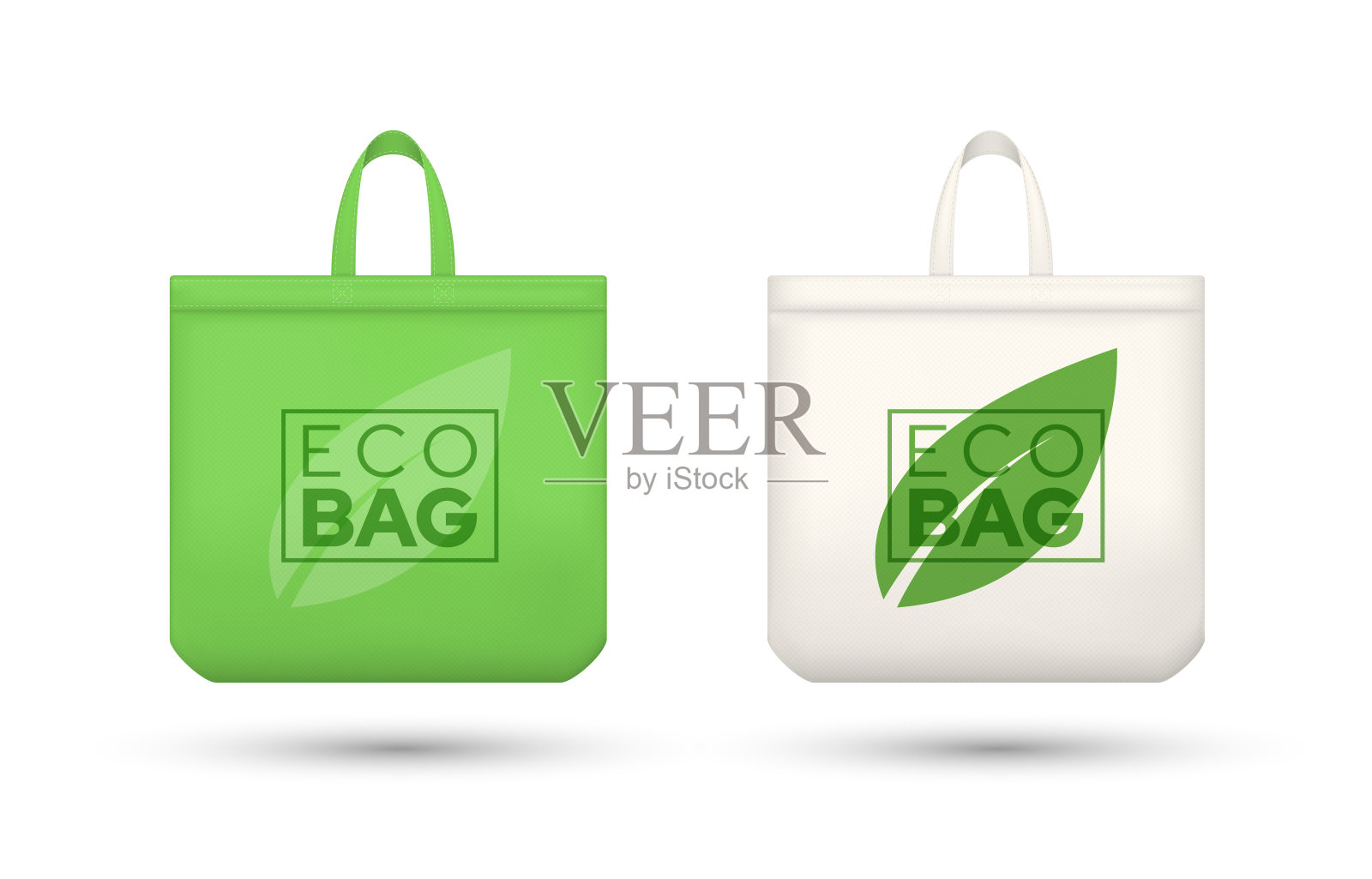 生态友好购物袋现实的矢量插图集设计元素图片