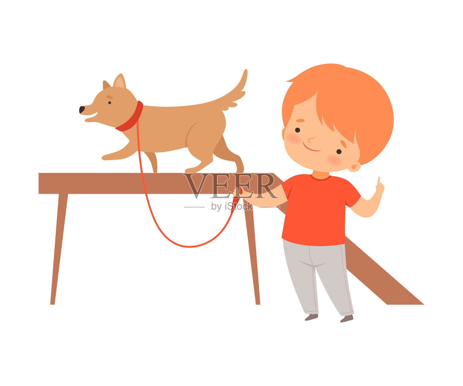 小男孩训练他的狗孤立在白色背景矢量插图插画图片素材